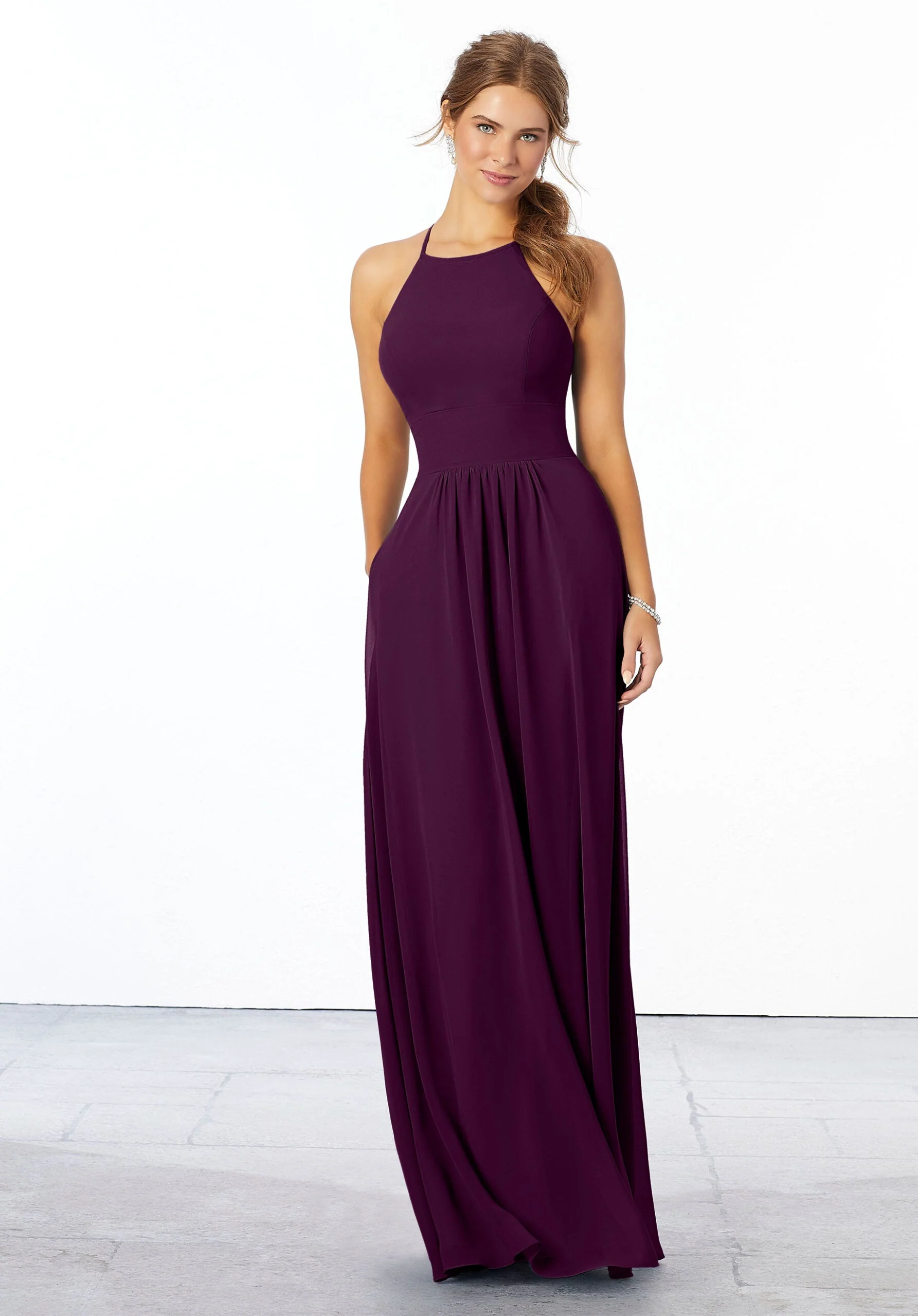 Chiffon Bridesmaid Dress with High Halter Neckline - Image 27
