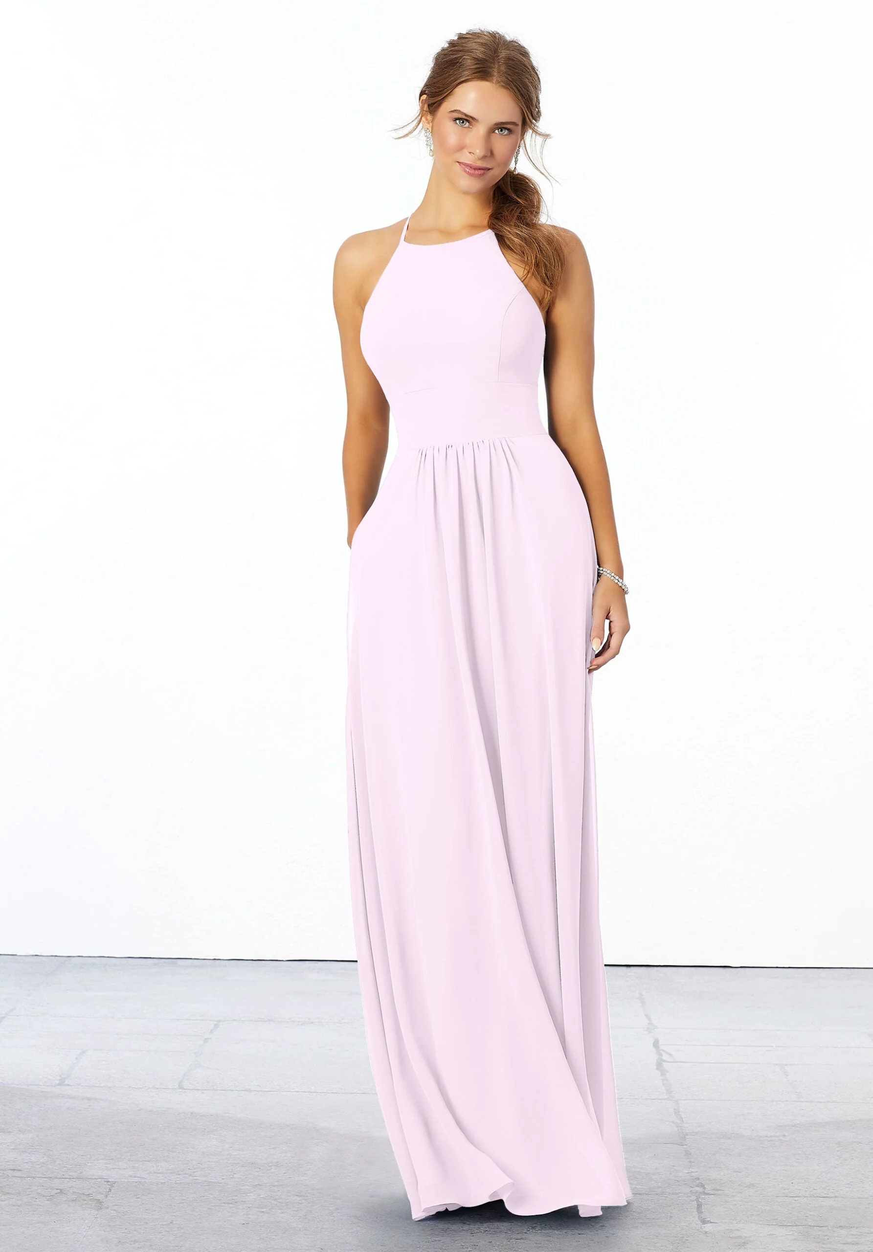 Chiffon Bridesmaid Dress with High Halter Neckline - Image 4