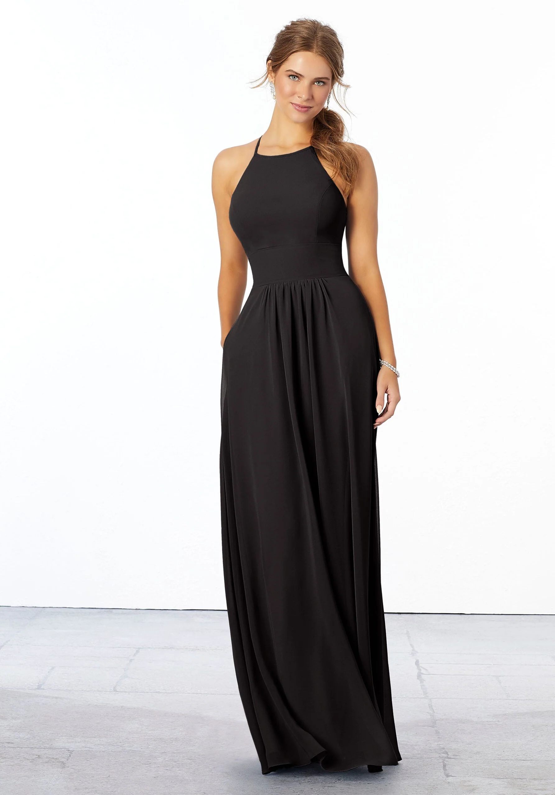 Chiffon Bridesmaid Dress with High Halter Neckline - Image 41