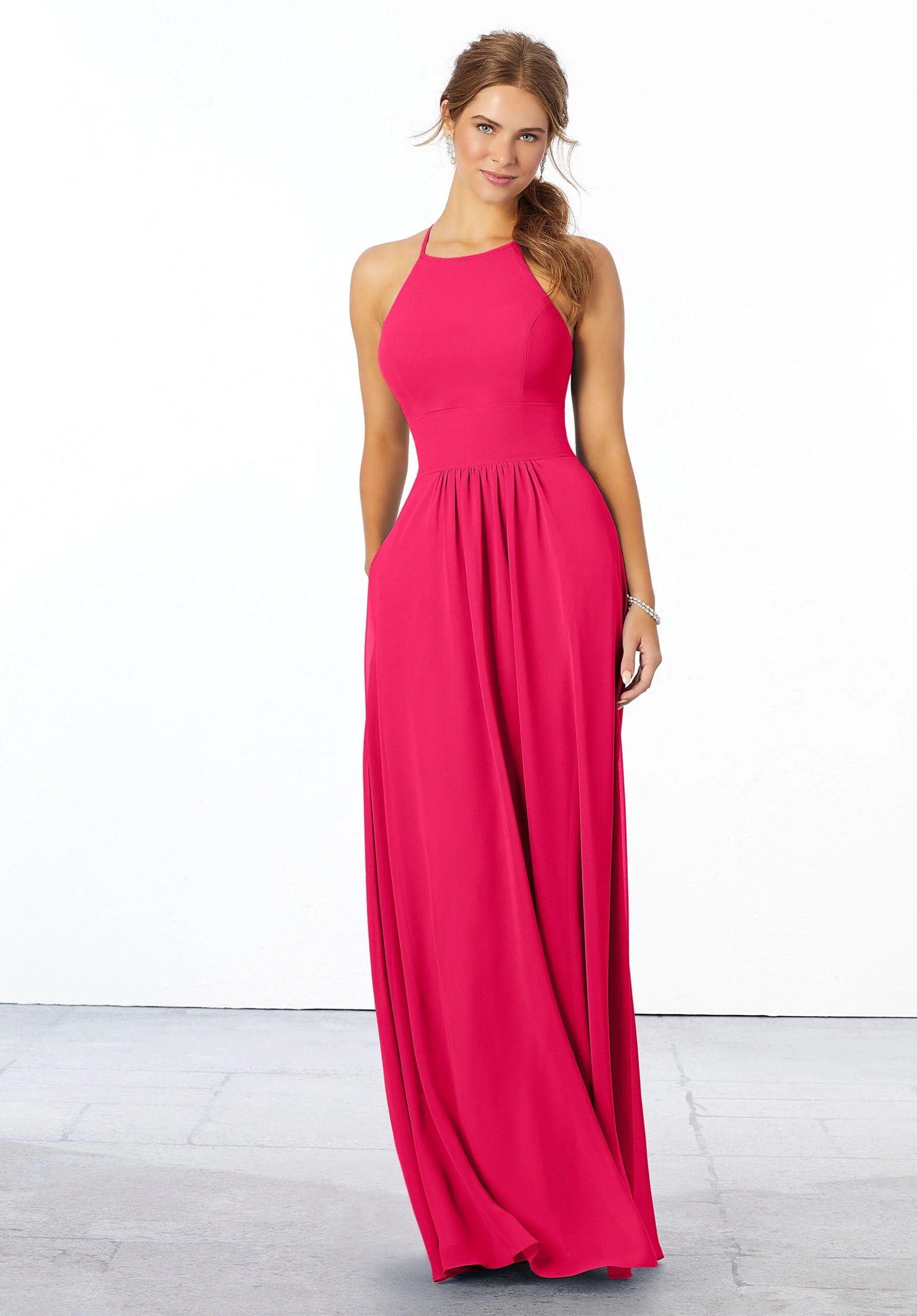 Chiffon Bridesmaid Dress with High Halter Neckline - Image 42