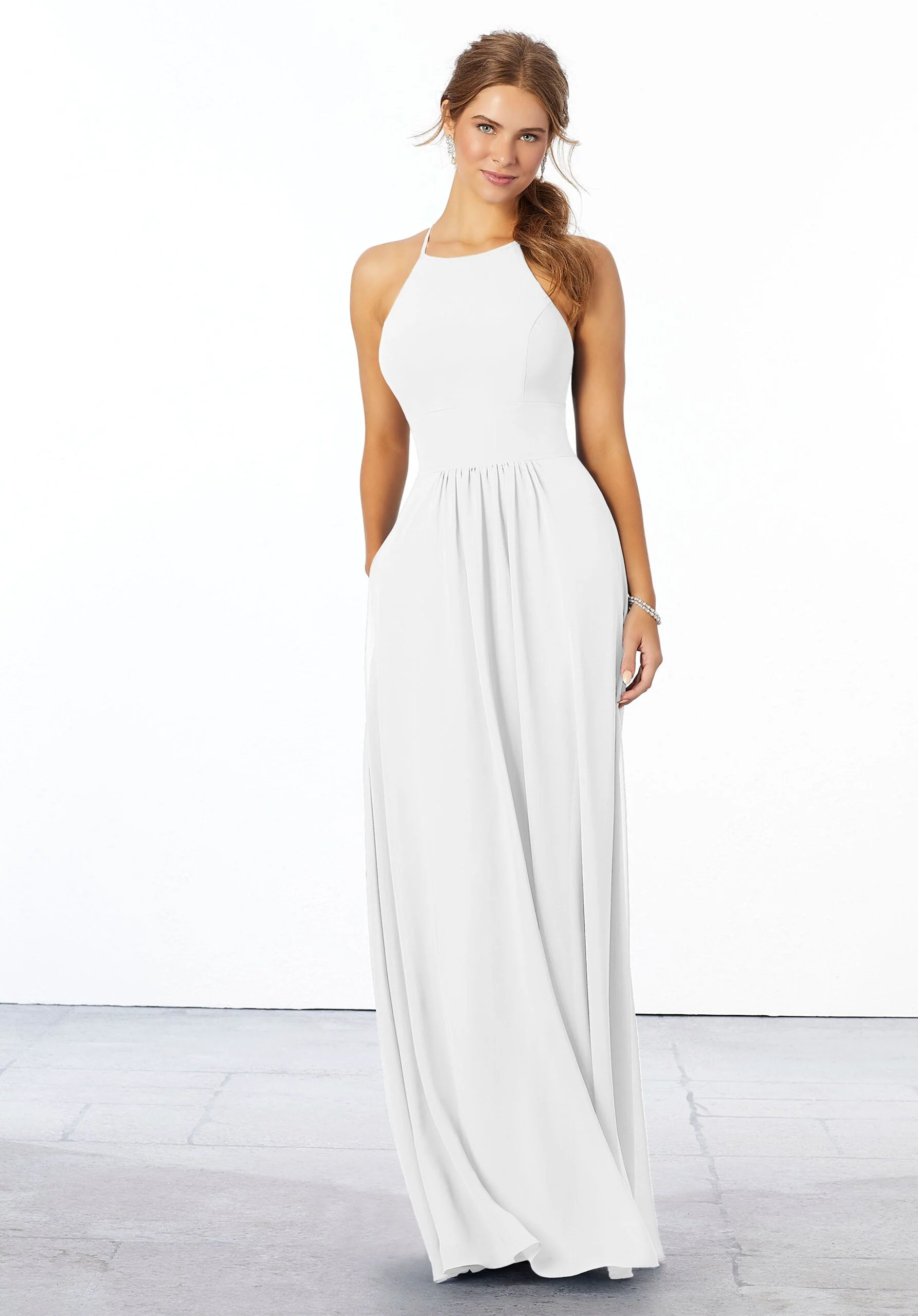 Chiffon Bridesmaid Dress with High Halter Neckline - Image 43