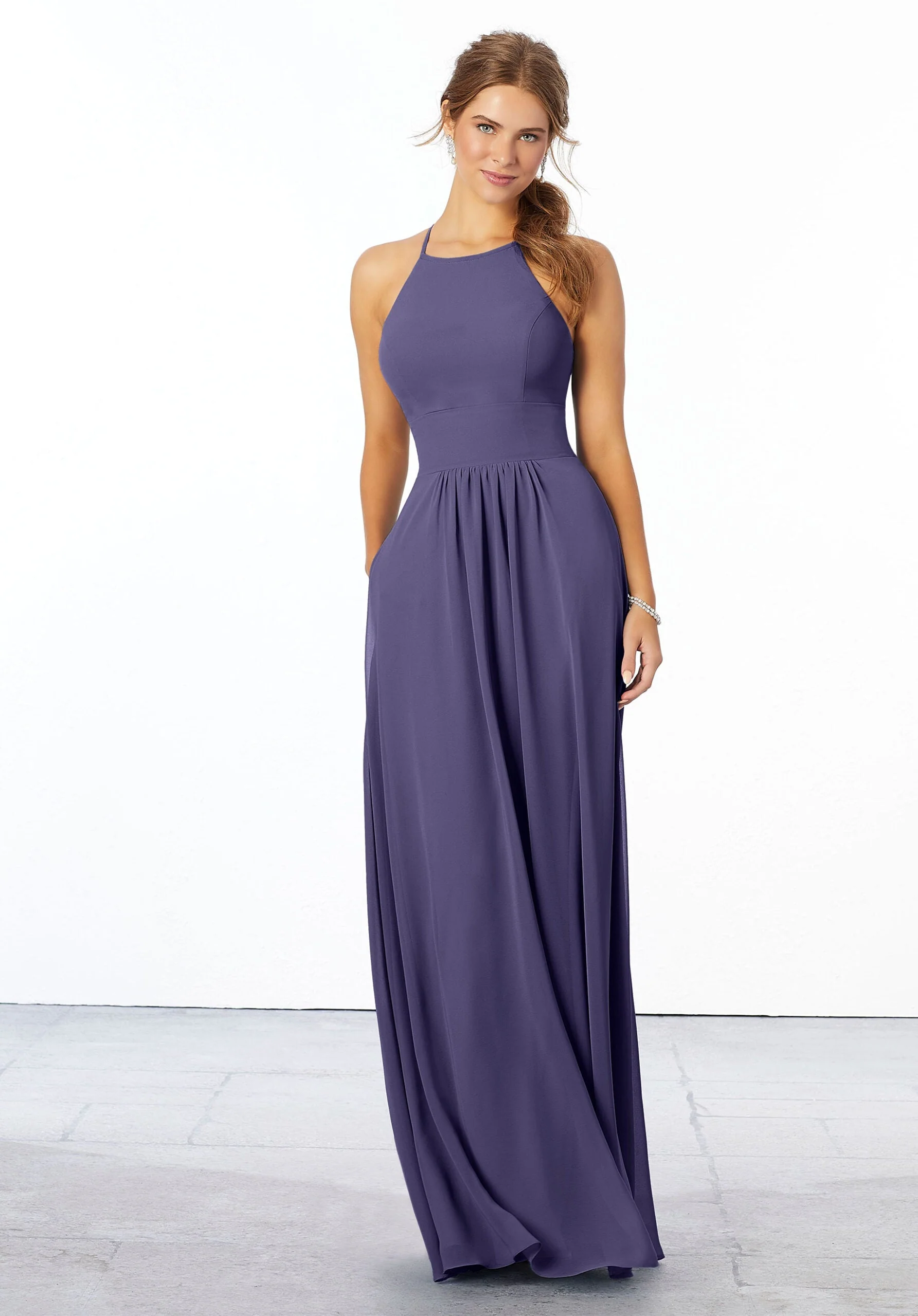 Chiffon Bridesmaid Dress with High Halter Neckline - Image 7