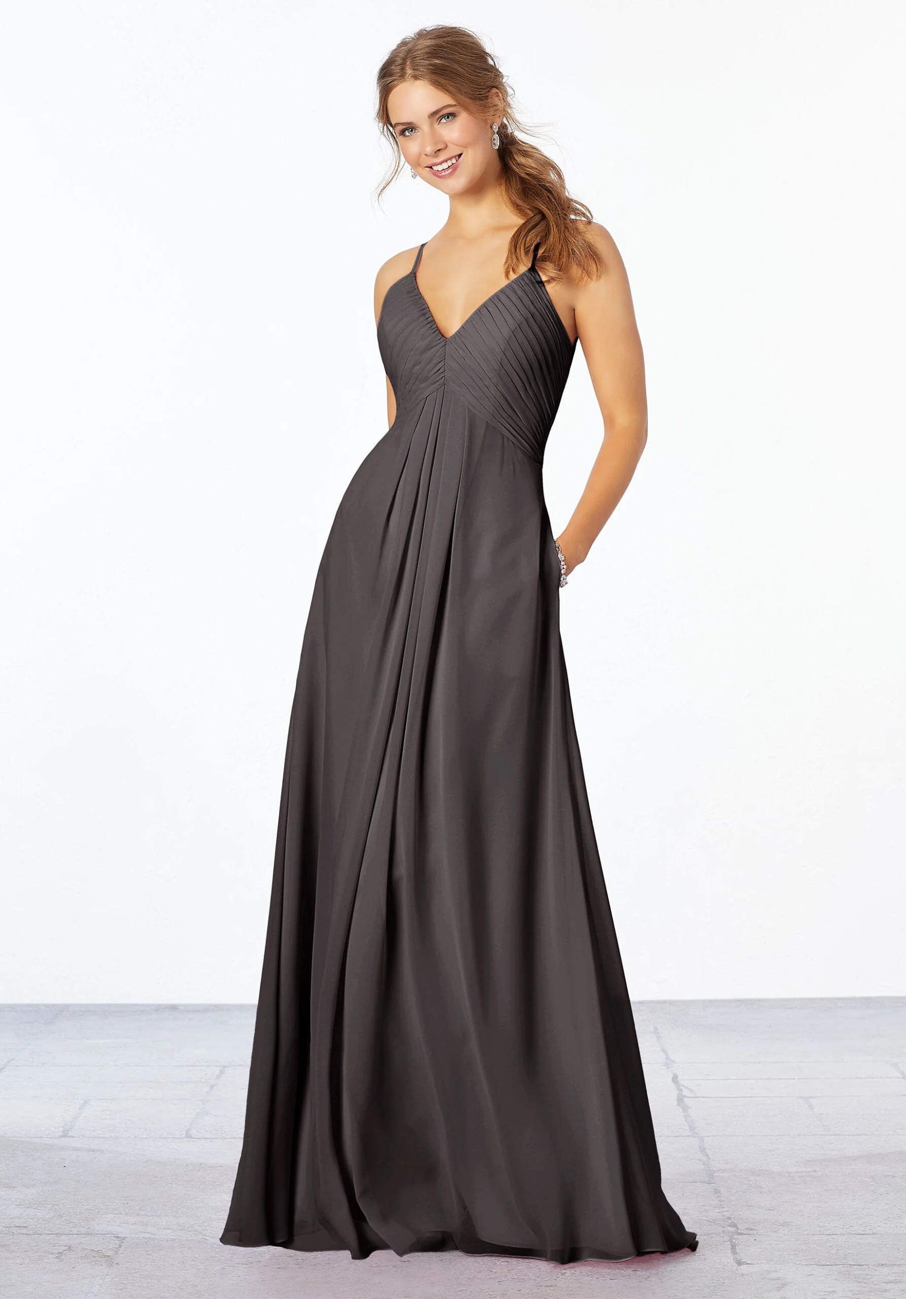 Chiffon Bridesmaid Dress with Keyhole Back - Image 35