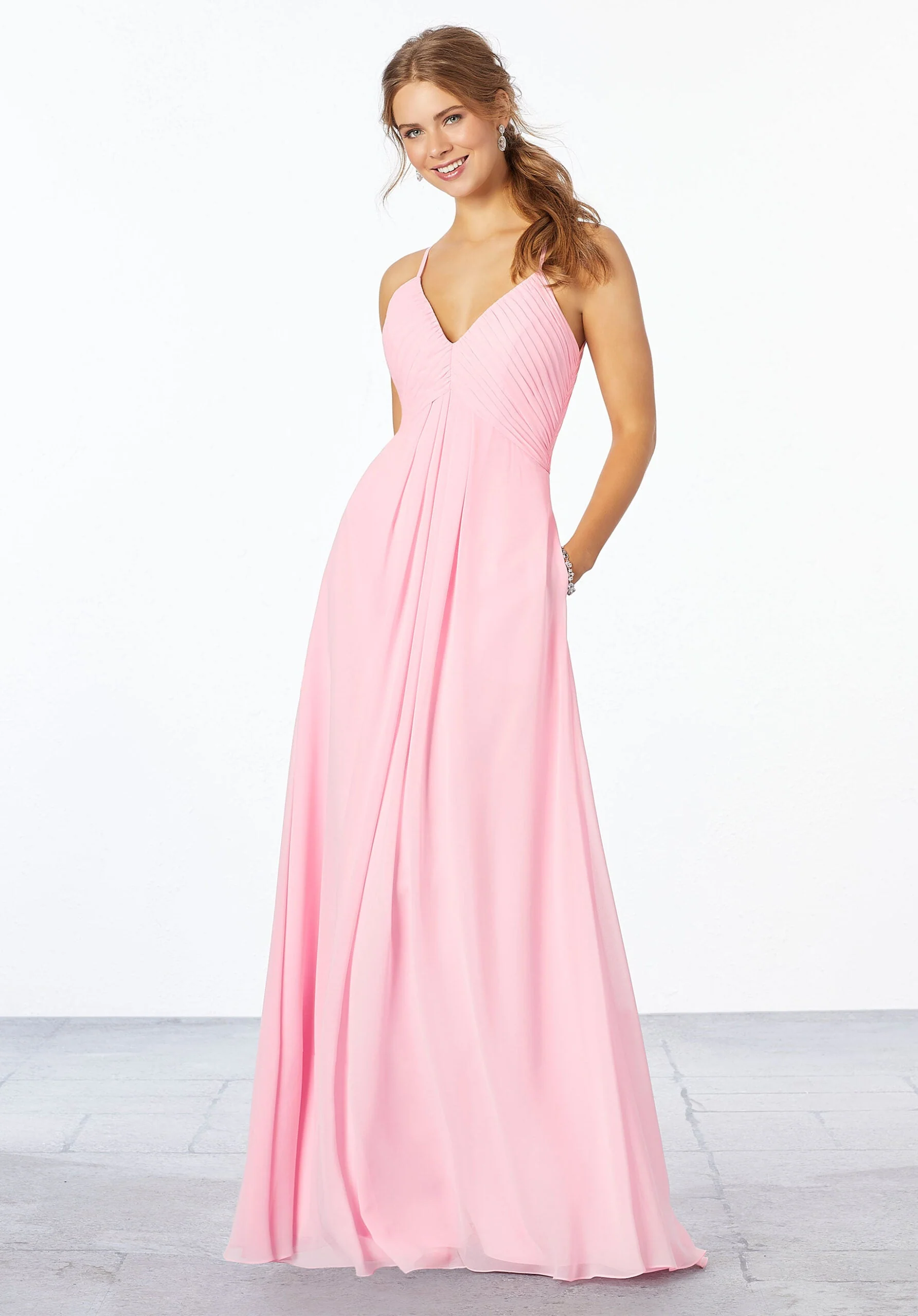 Chiffon Bridesmaid Dress with Keyhole Back - Image 40