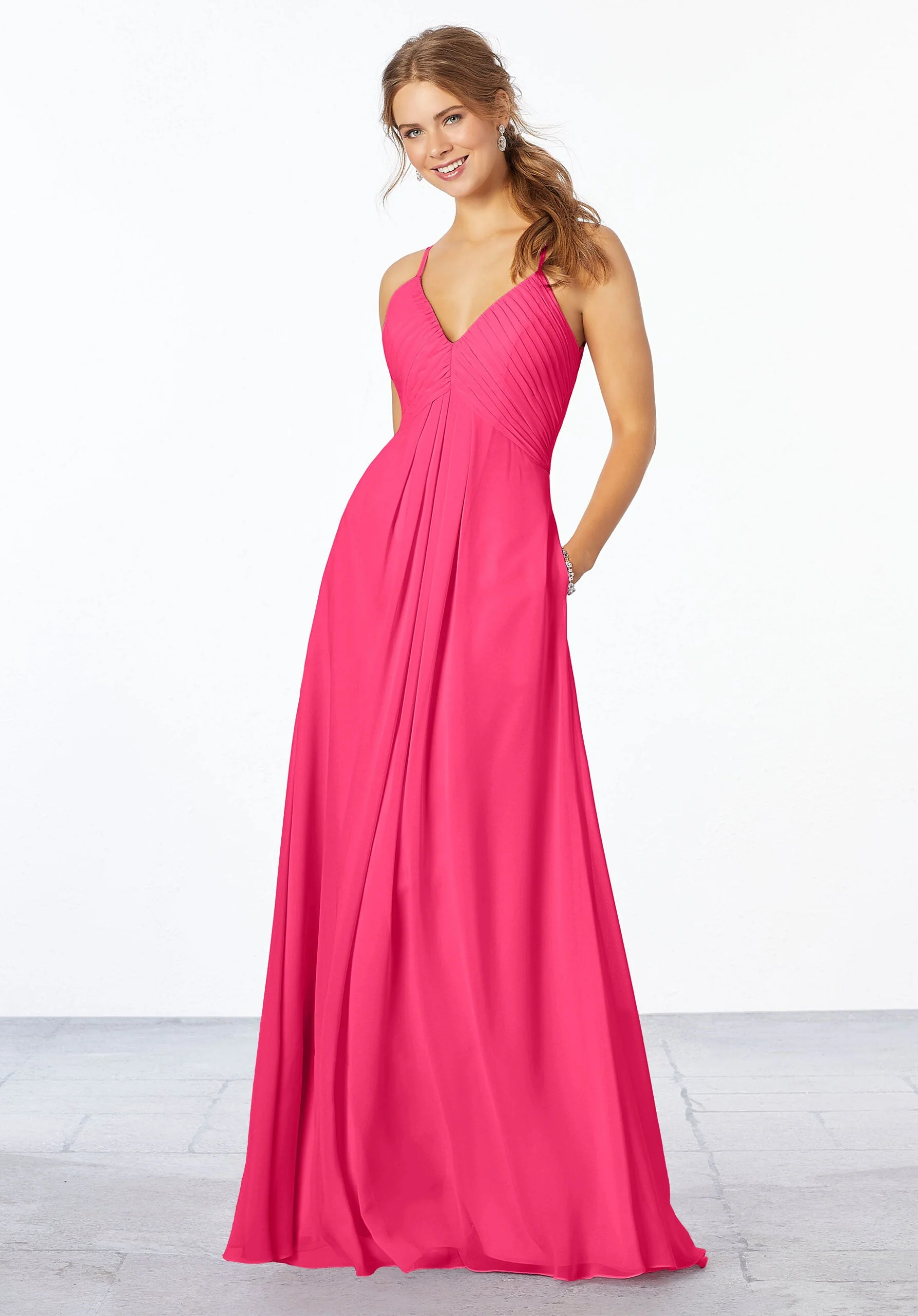 Chiffon Bridesmaid Dress with Keyhole Back - Image 42