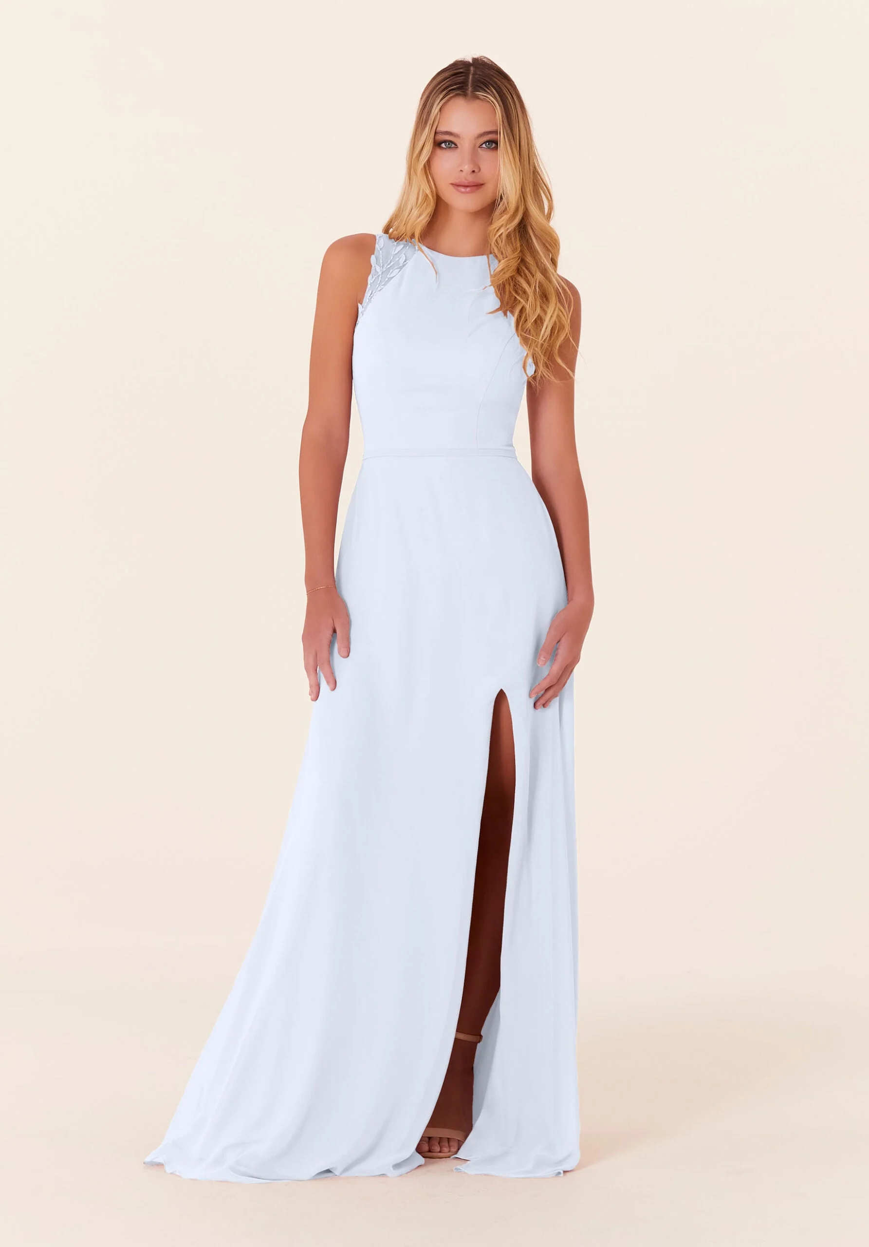 Chiffon Bridesmaid Dress with Leafy Appliqués - Image 11
