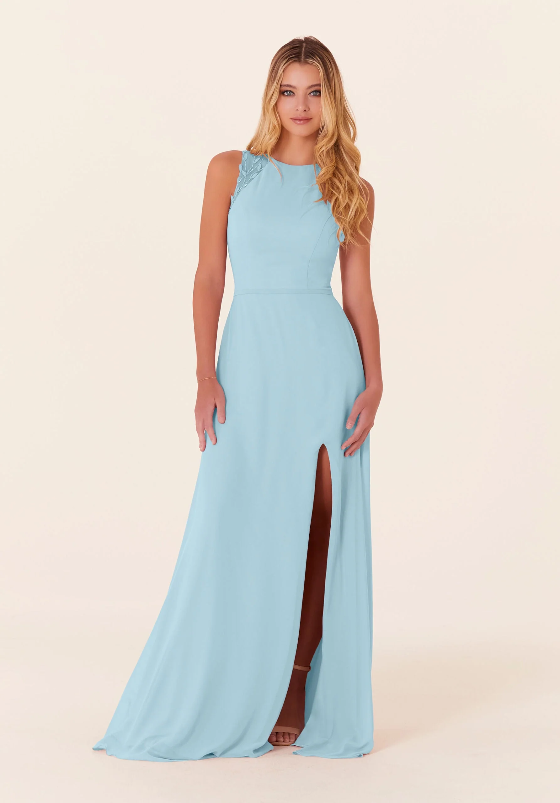 Chiffon Bridesmaid Dress with Leafy Appliqués - Image 12