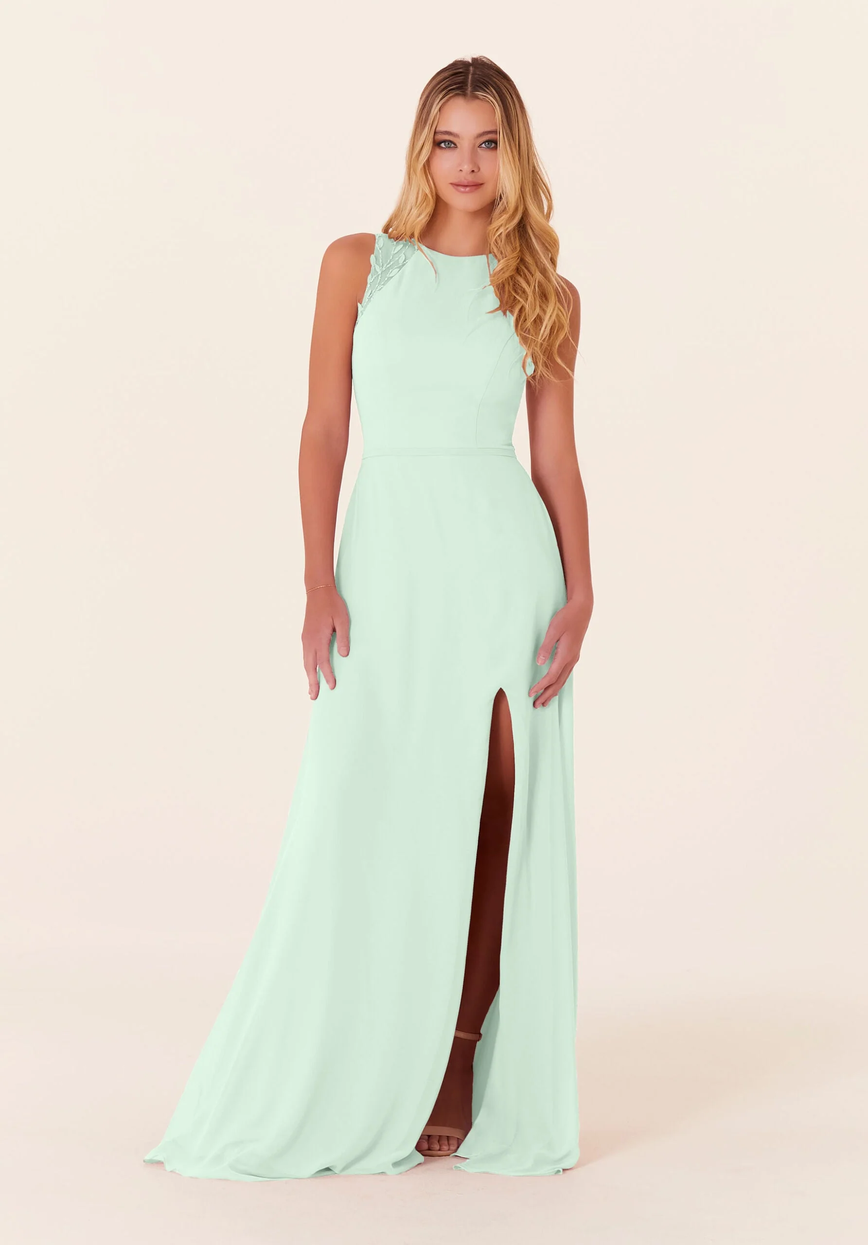 Chiffon Bridesmaid Dress with Leafy Appliqués - Image 13