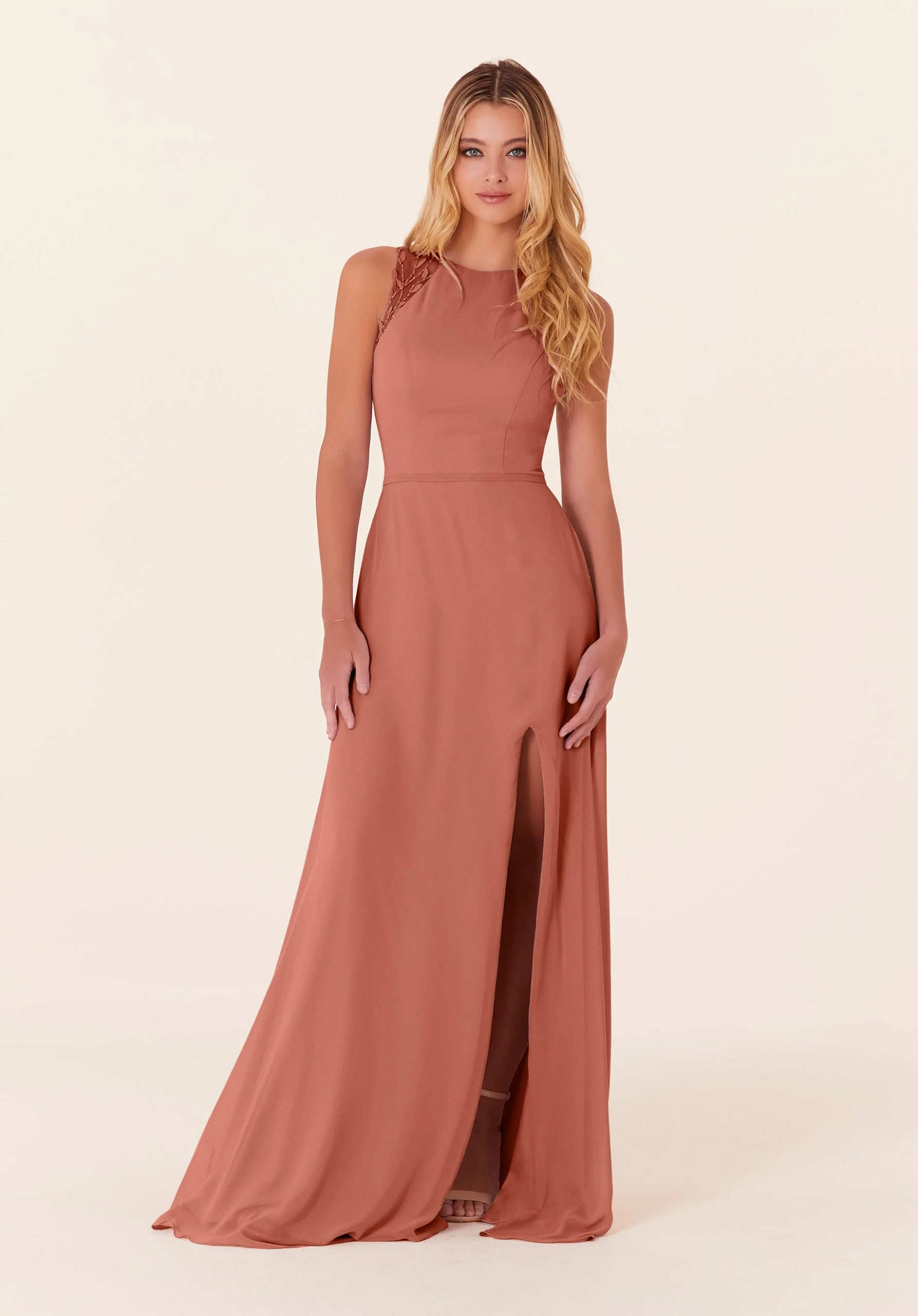 Chiffon Bridesmaid Dress with Leafy Appliqués - Image 20