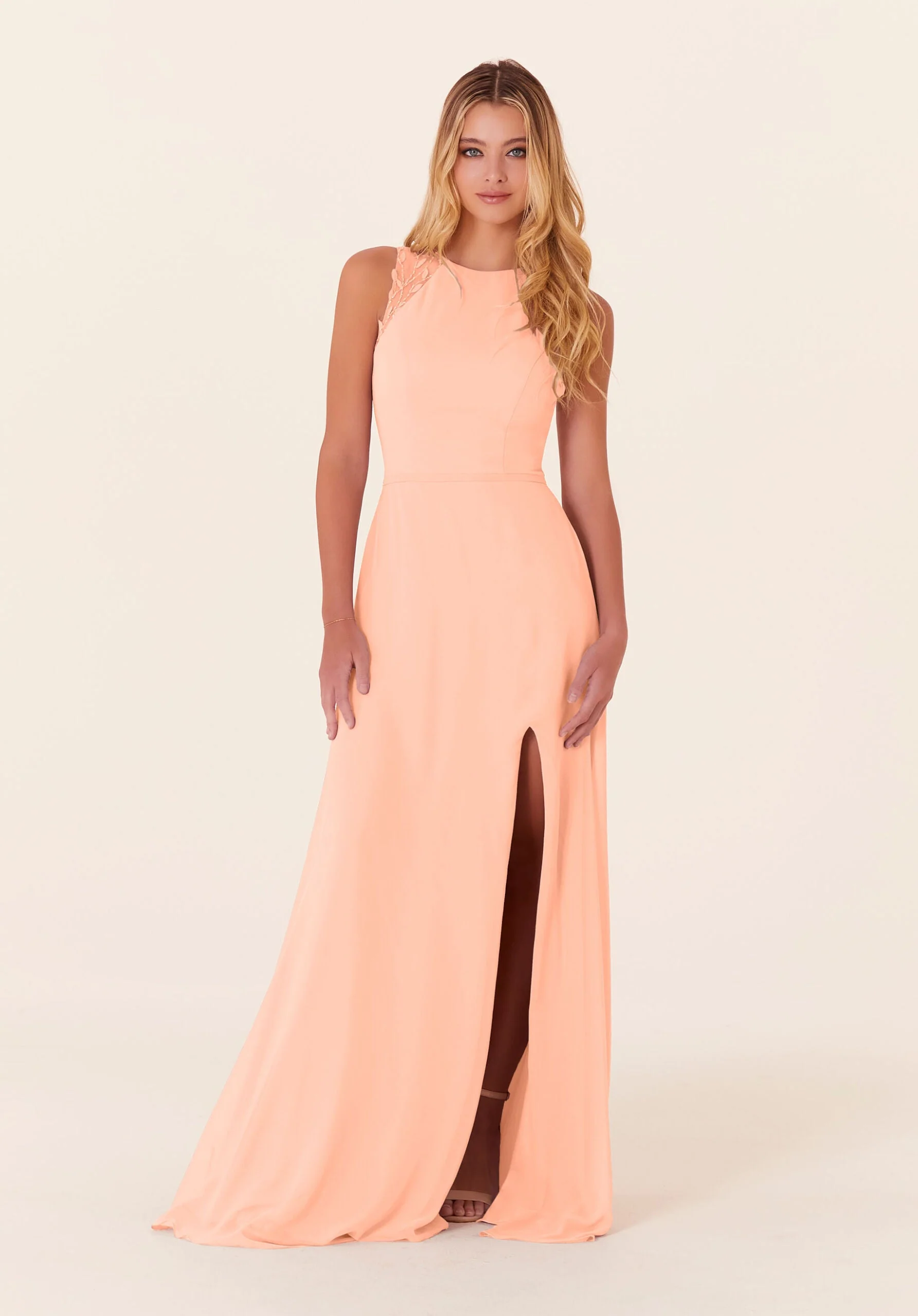Chiffon Bridesmaid Dress with Leafy Appliqués - Image 21