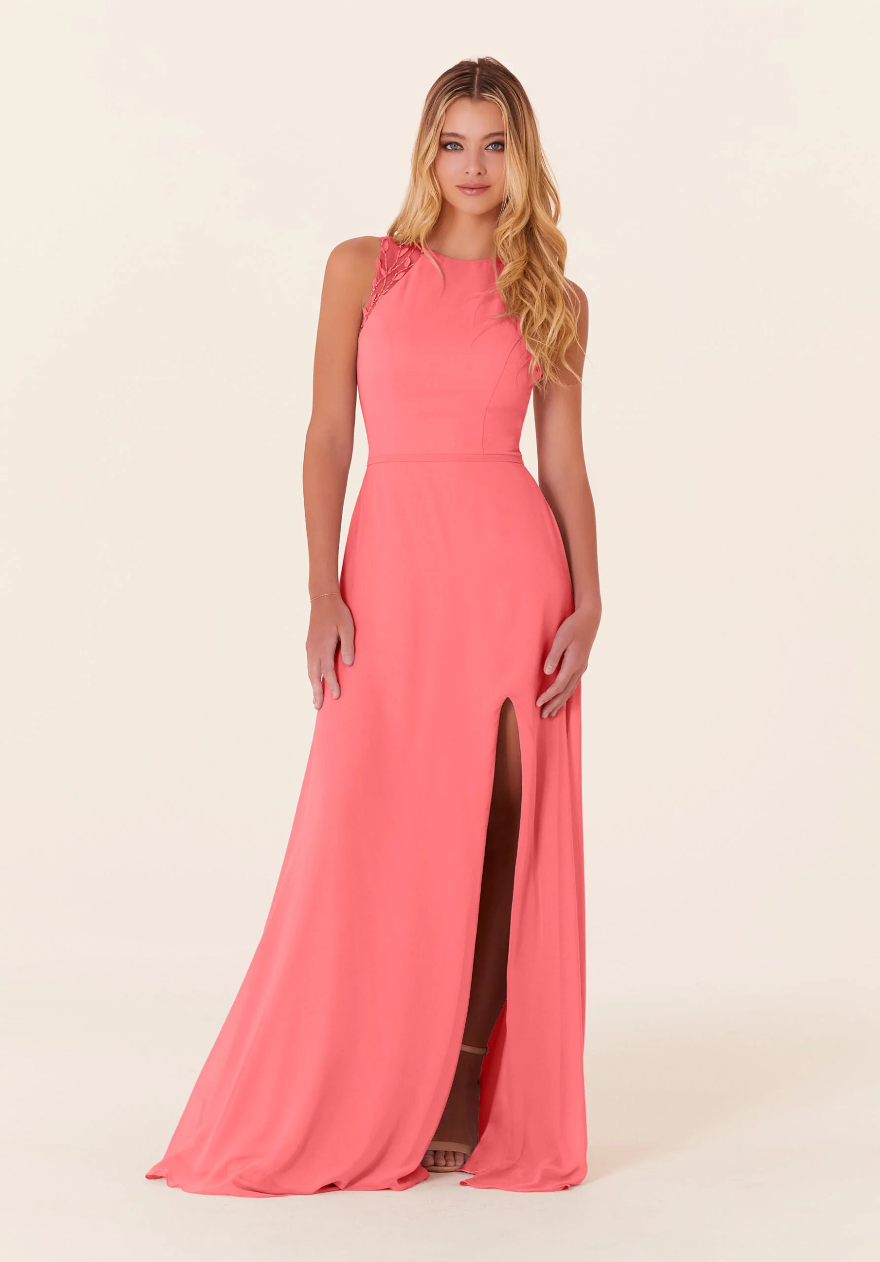 Chiffon Bridesmaid Dress with Leafy Appliqués - Image 22