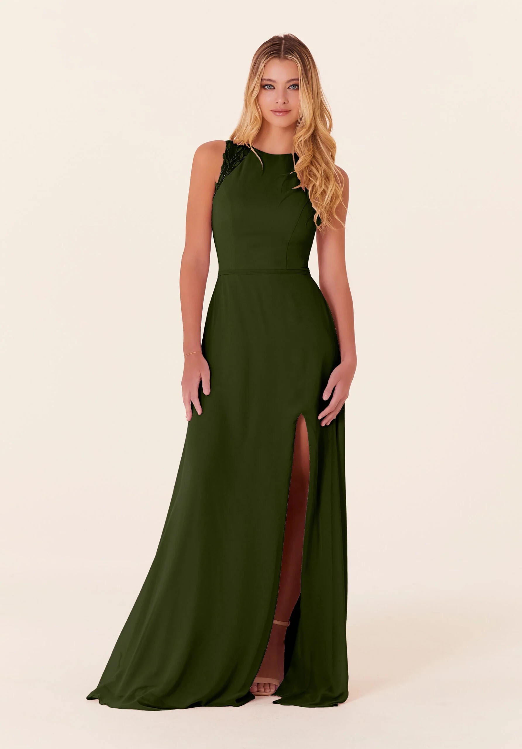 Chiffon Bridesmaid Dress with Leafy Appliqués - Image 28