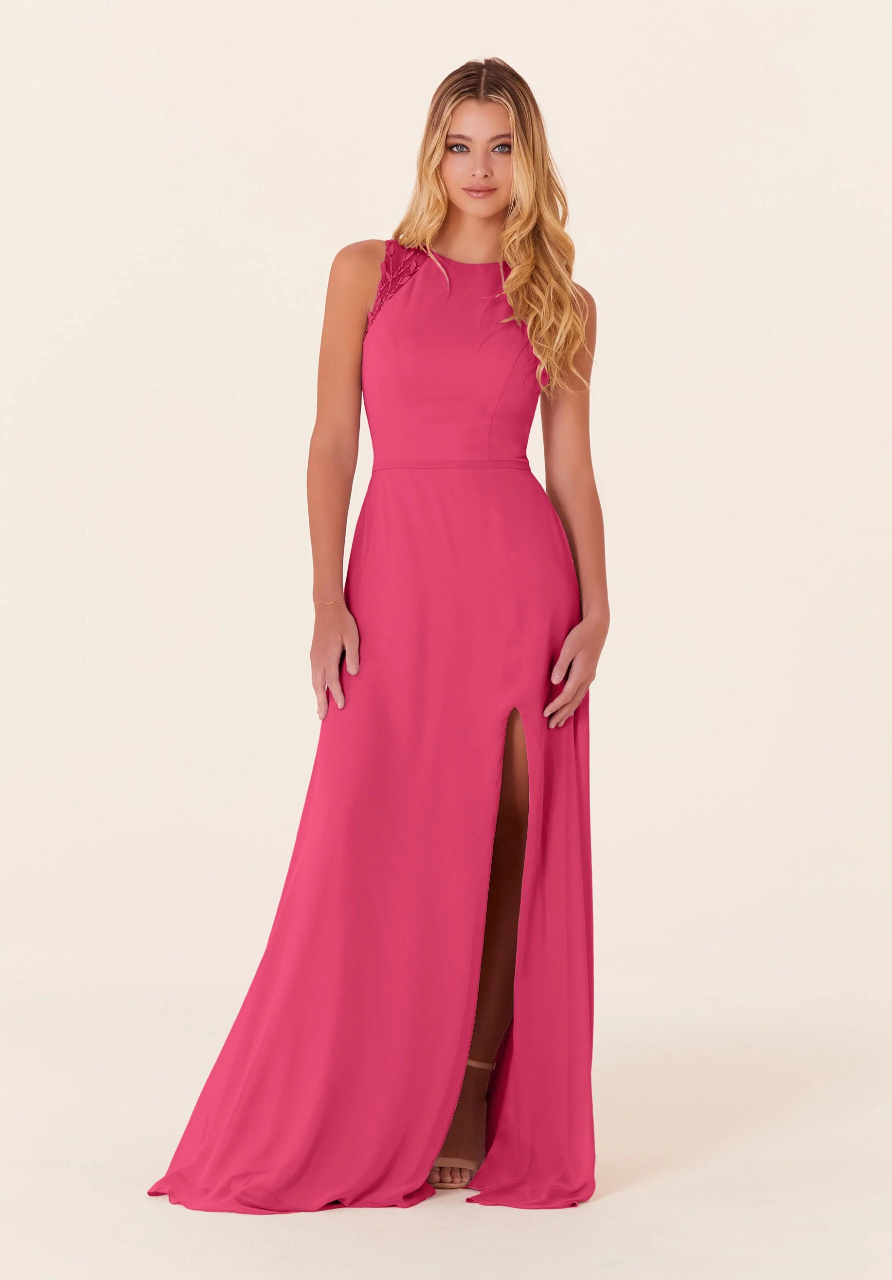Chiffon Bridesmaid Dress with Leafy Appliqués - Image 33