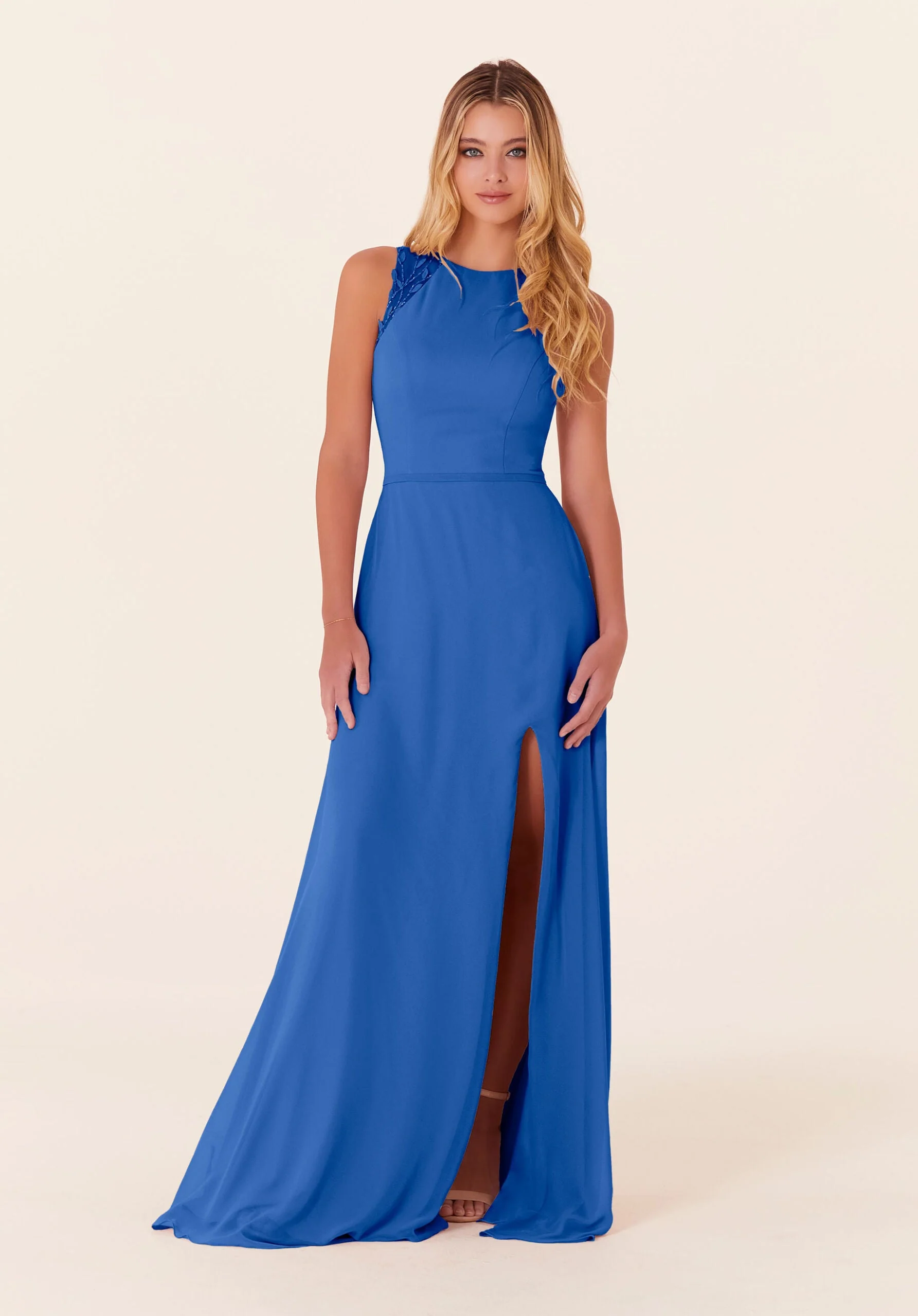 Chiffon Bridesmaid Dress with Leafy Appliqués - Image 39