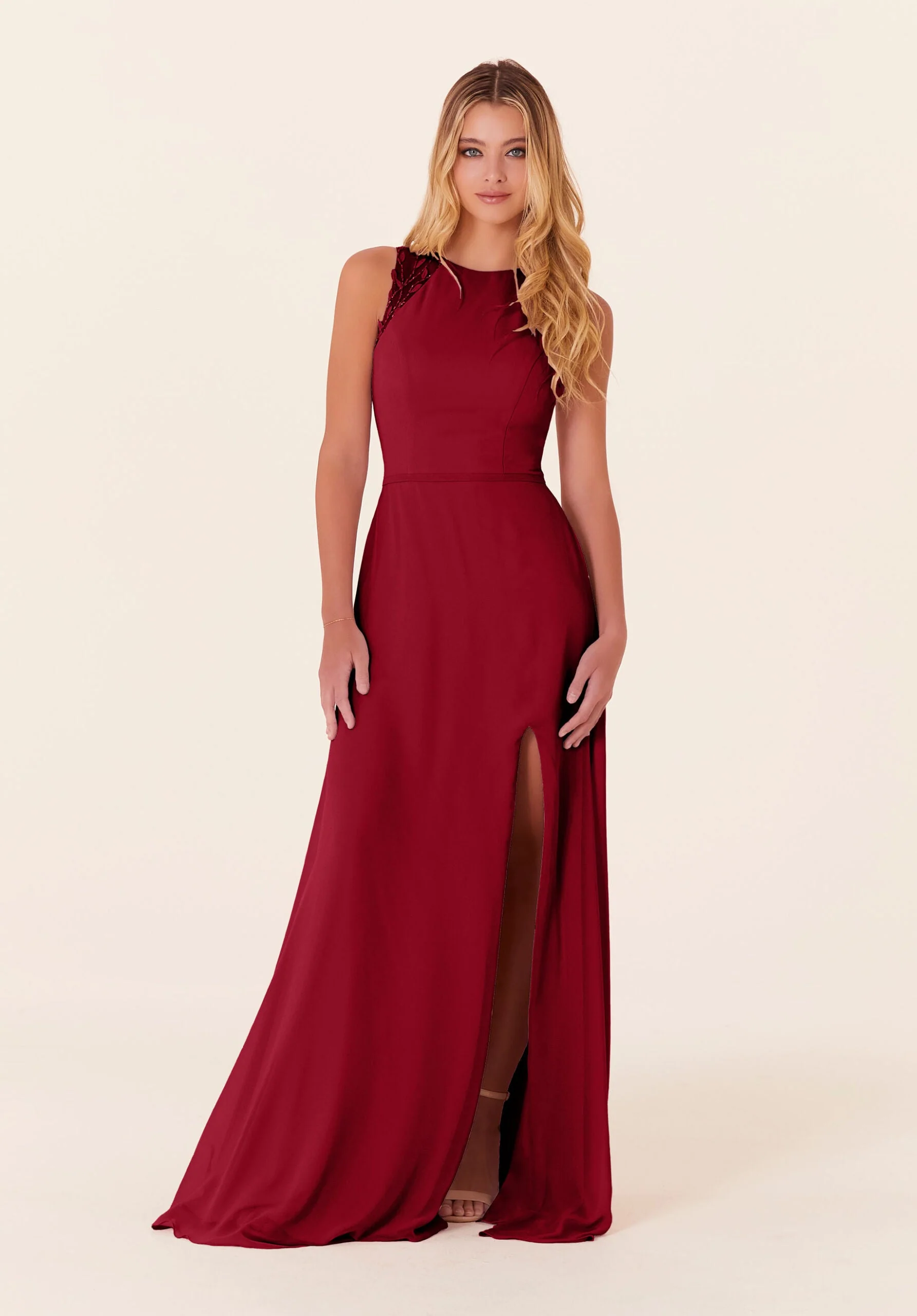 Chiffon Bridesmaid Dress with Leafy Appliqués - Image 41