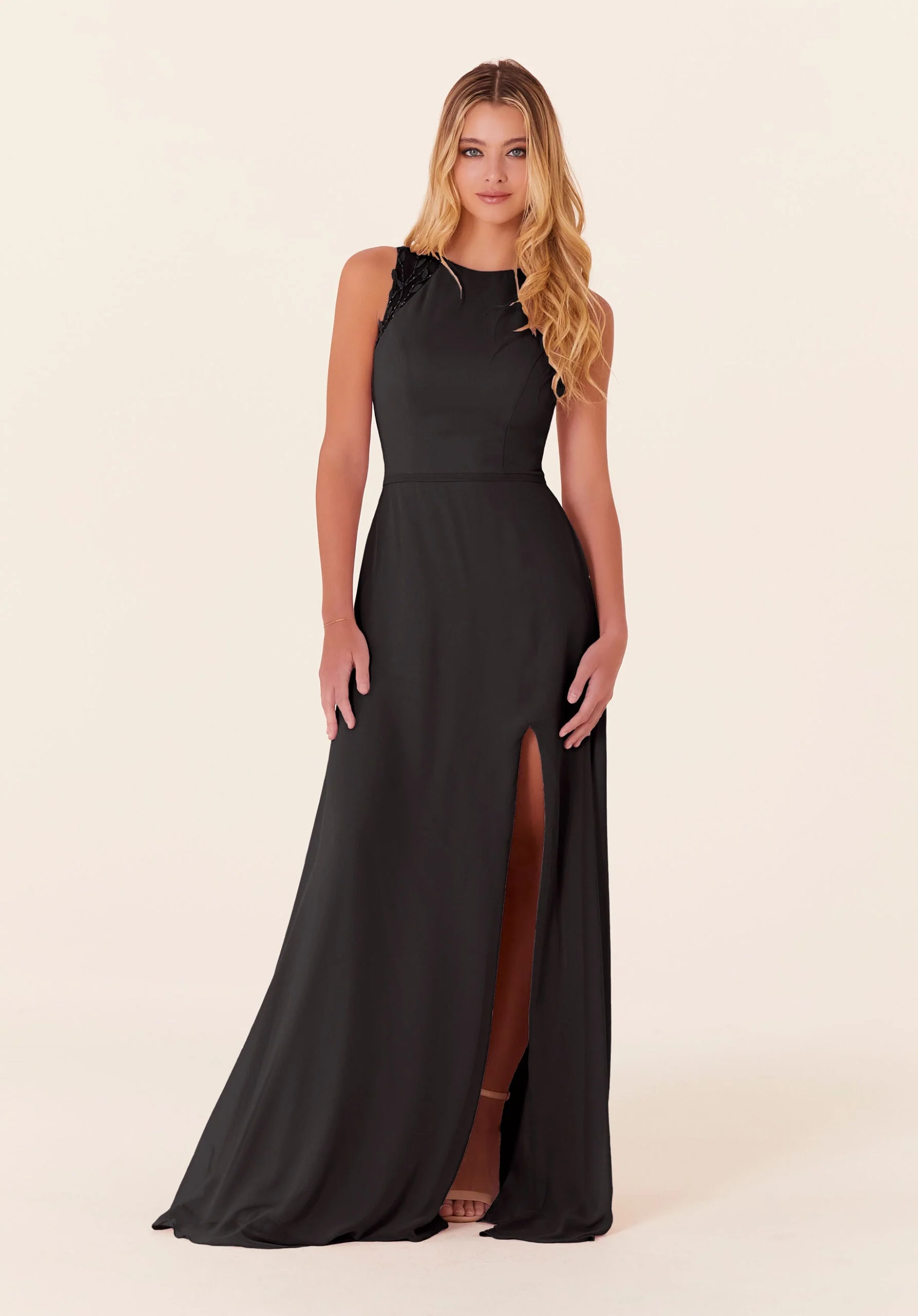 Chiffon Bridesmaid Dress with Leafy Appliqués - Image 54