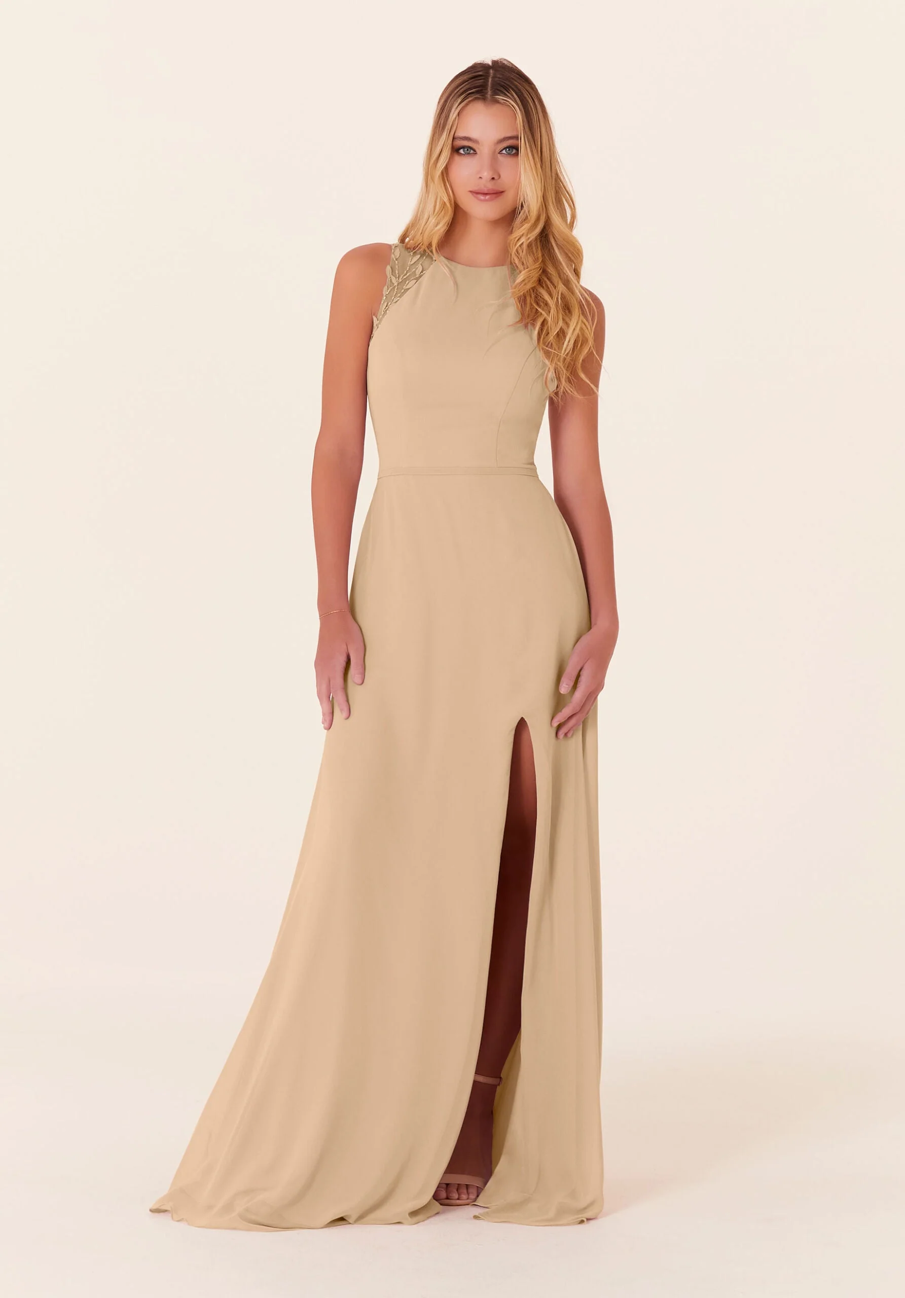 Chiffon Bridesmaid Dress with Leafy Appliqués - Image 6