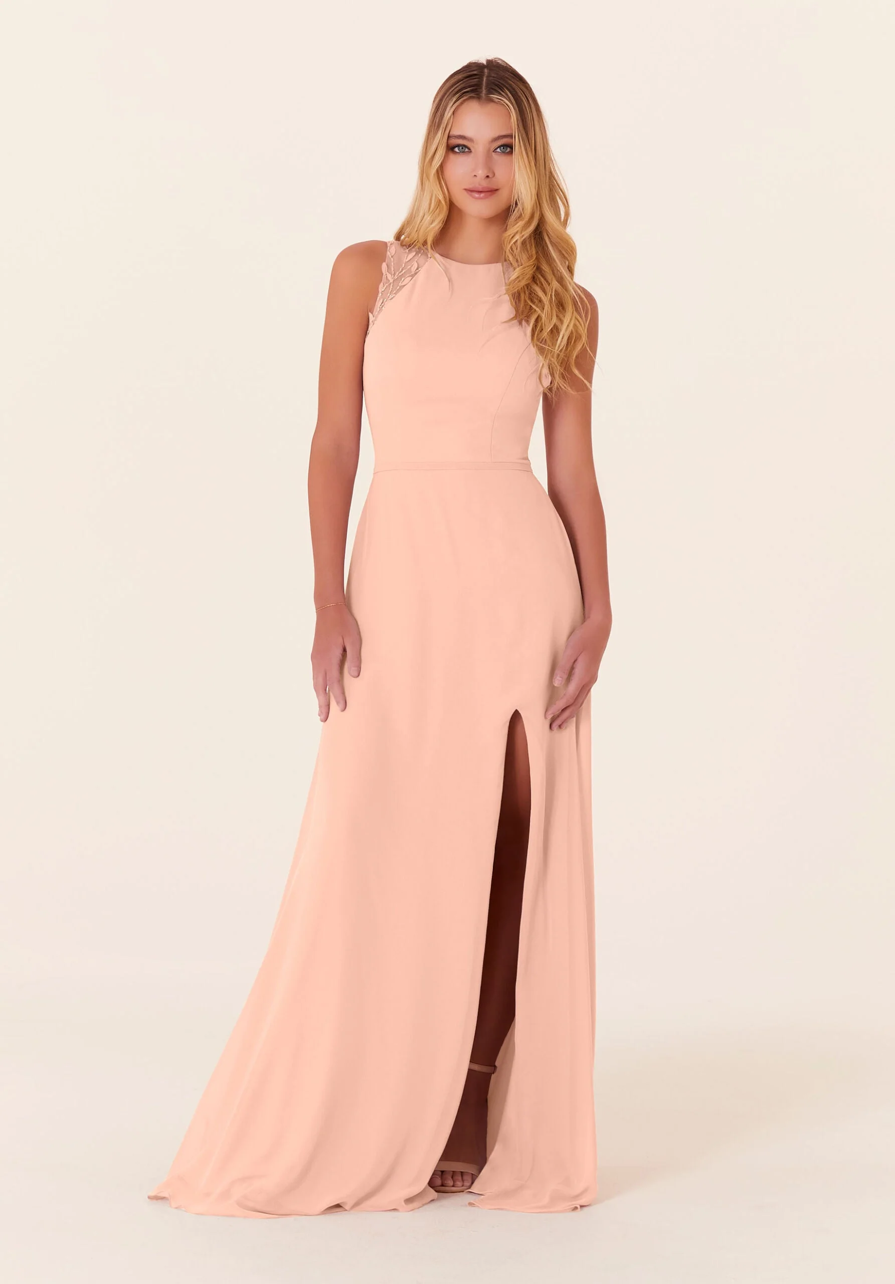 Chiffon Bridesmaid Dress with Leafy Appliqués - Image 9