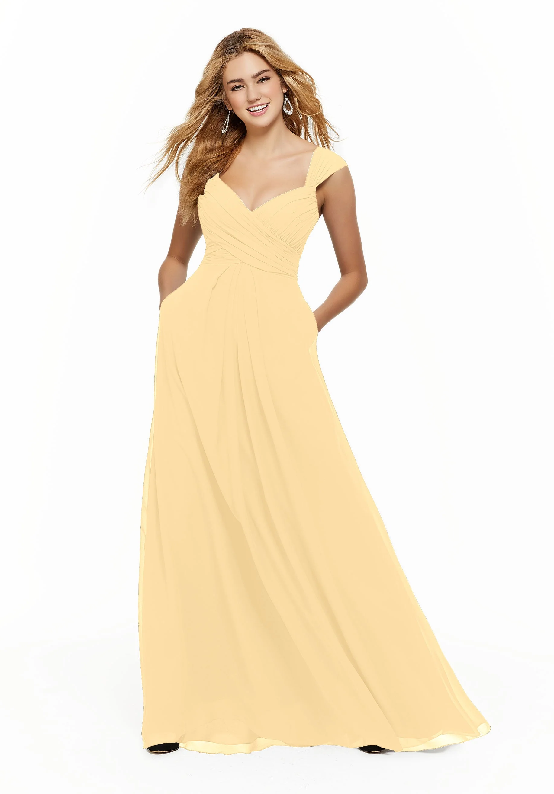 Chiffon Bridesmaid Dress with Ruched Draped Bodice and Watteau Back - Image 10