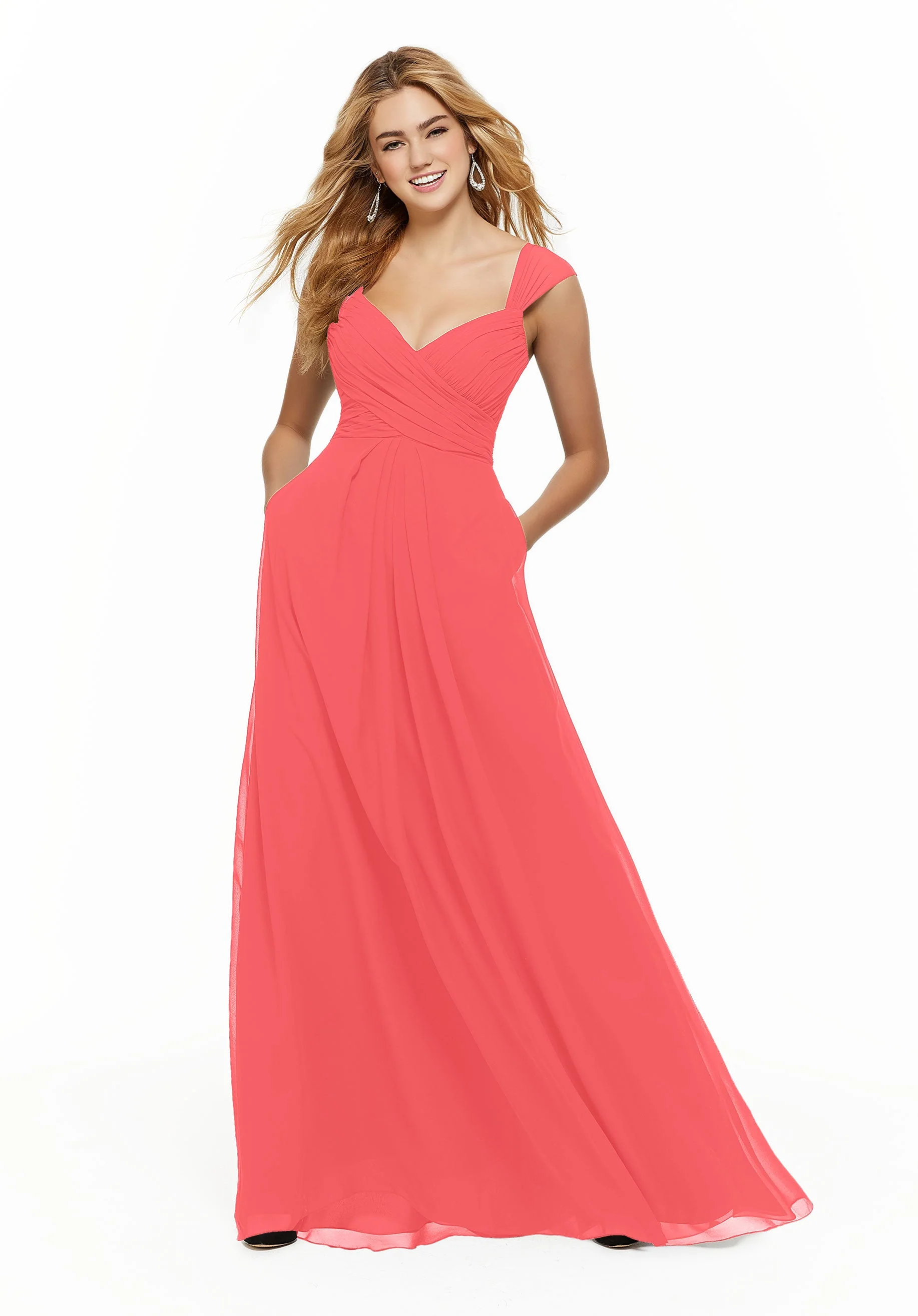 Chiffon Bridesmaid Dress with Ruched Draped Bodice and Watteau Back - Image 11
