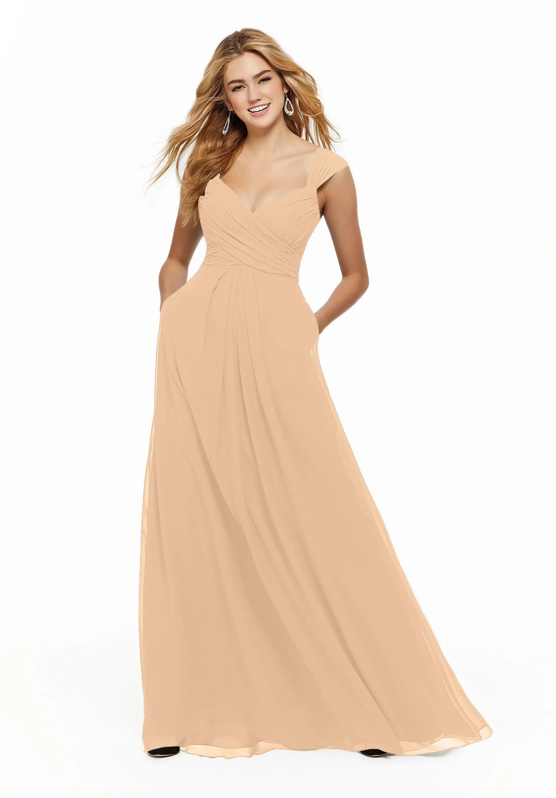 Chiffon Bridesmaid Dress with Ruched Draped Bodice and Watteau Back - Image 12