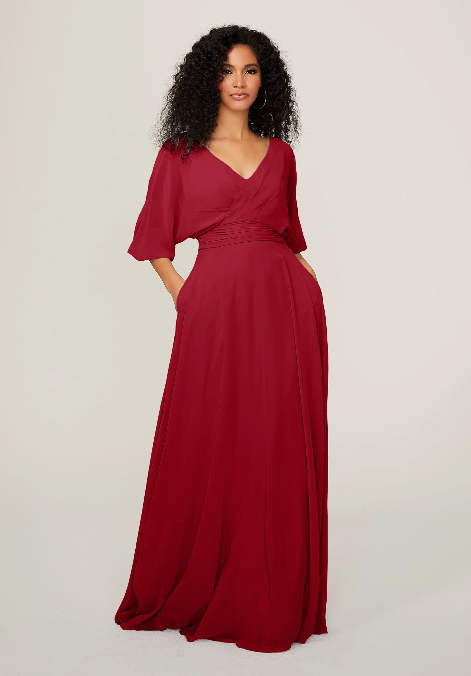 Chiffon Bridesmaid Dress with Ruched Waist - Image 40