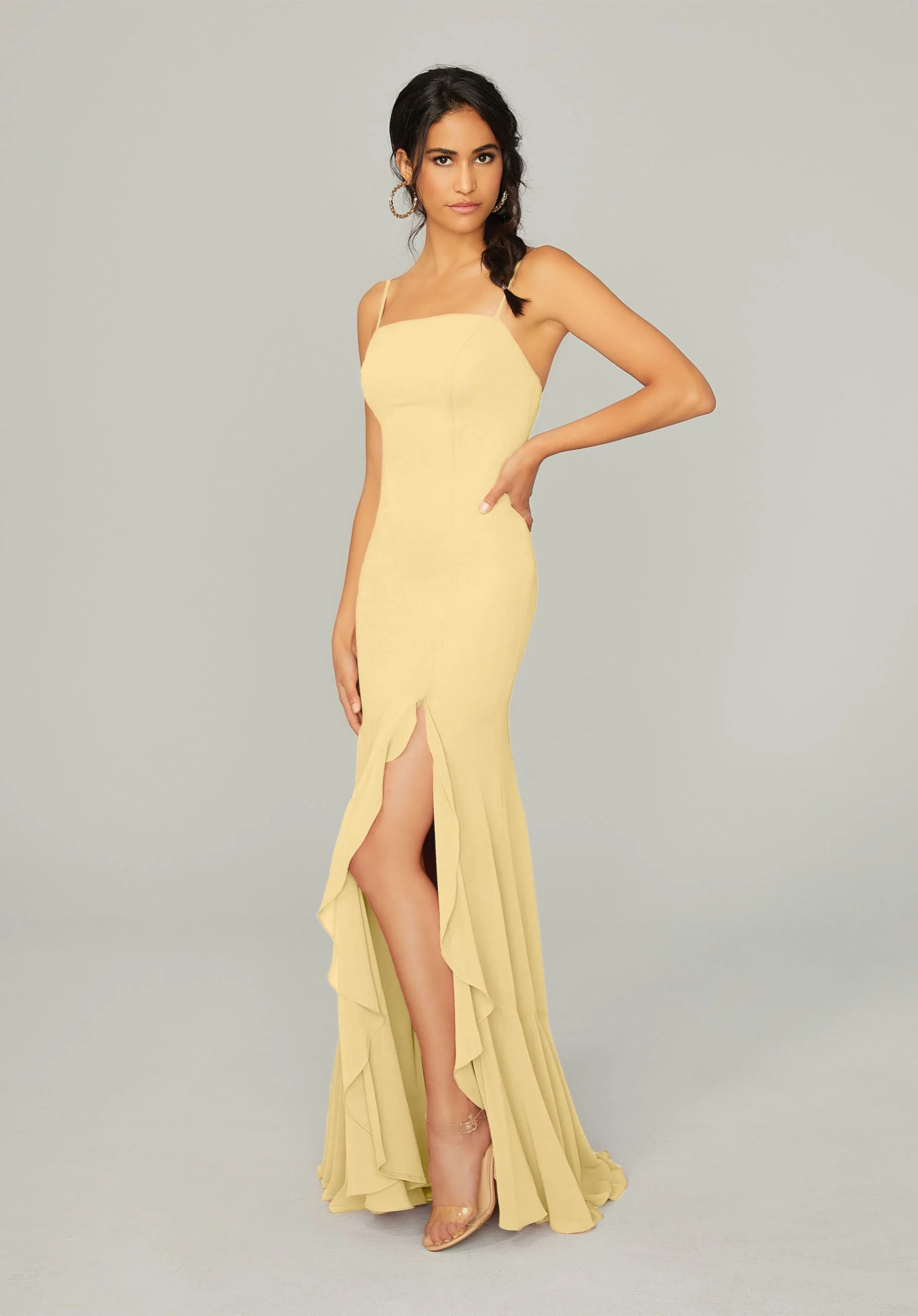 Chiffon Bridesmaid Dress with Ruffled Skirt Slit - Image 18