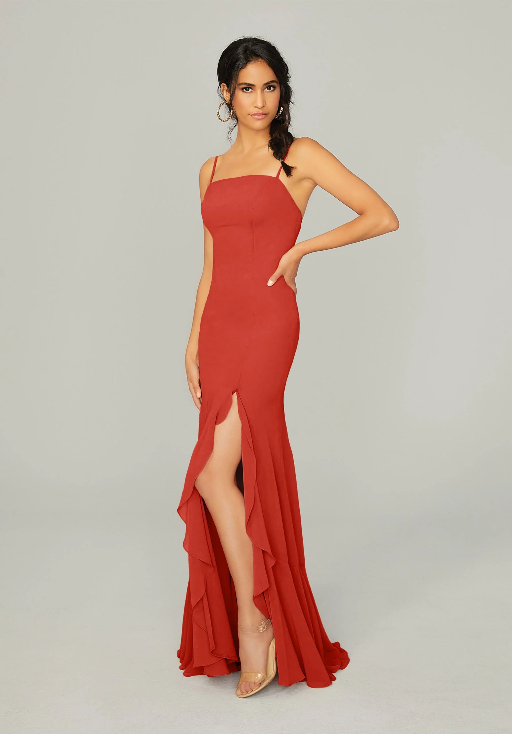 Chiffon Bridesmaid Dress with Ruffled Skirt Slit - Image 22