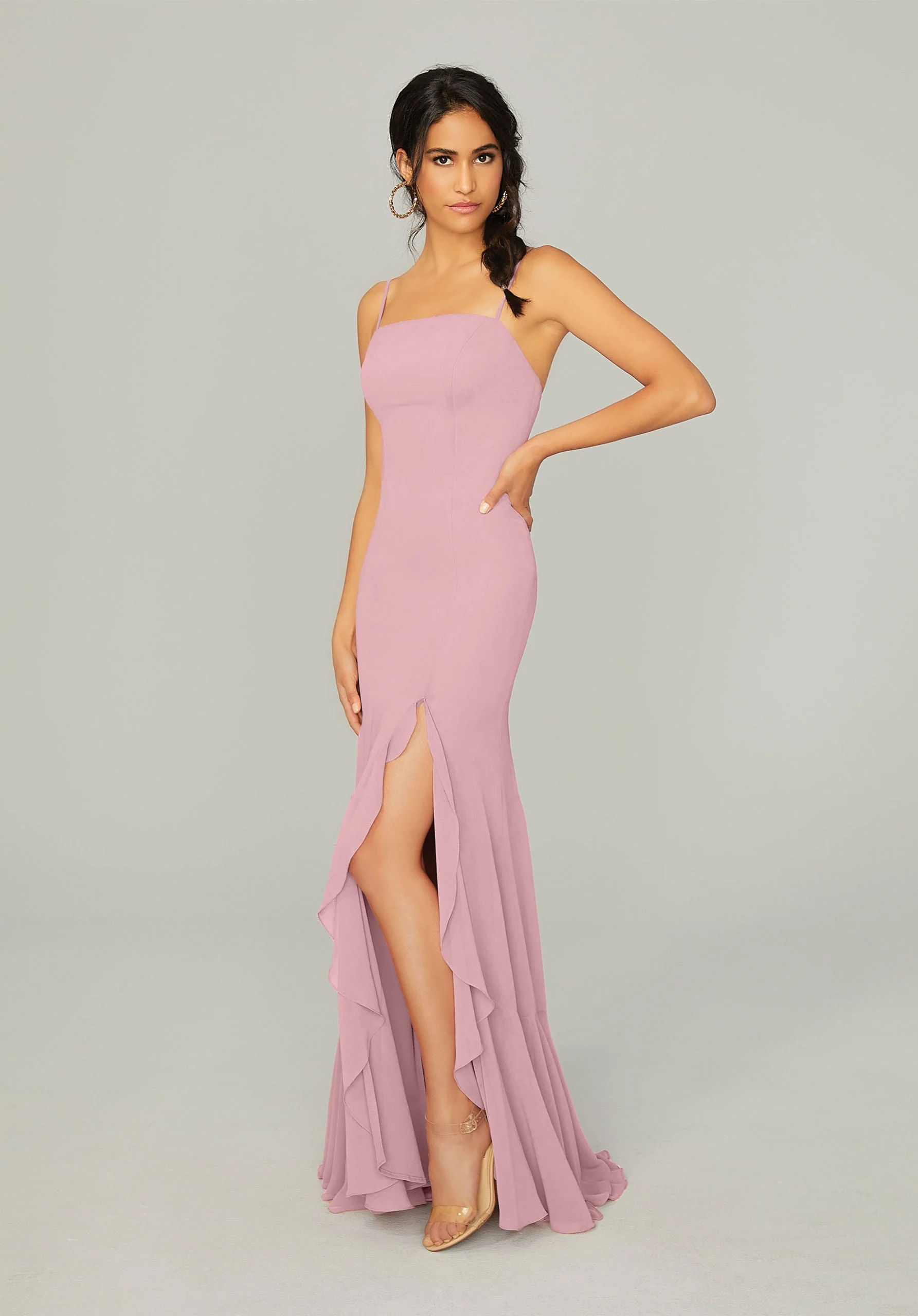 Chiffon Bridesmaid Dress with Ruffled Skirt Slit - Image 26