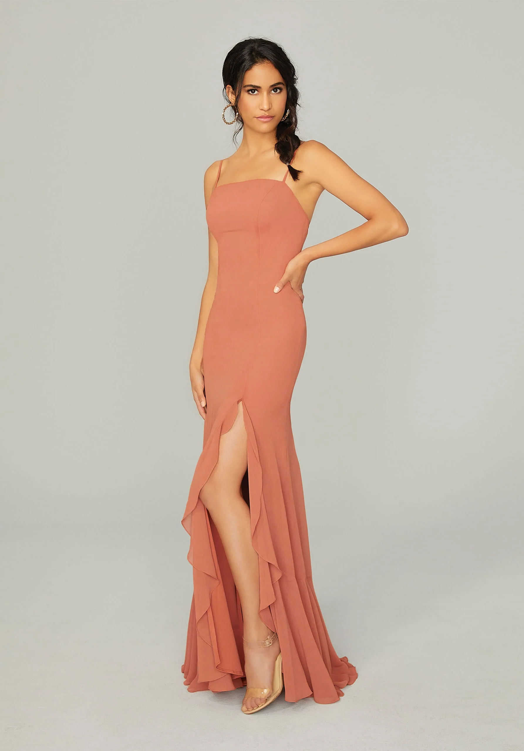 Chiffon Bridesmaid Dress with Ruffled Skirt Slit - Image 50