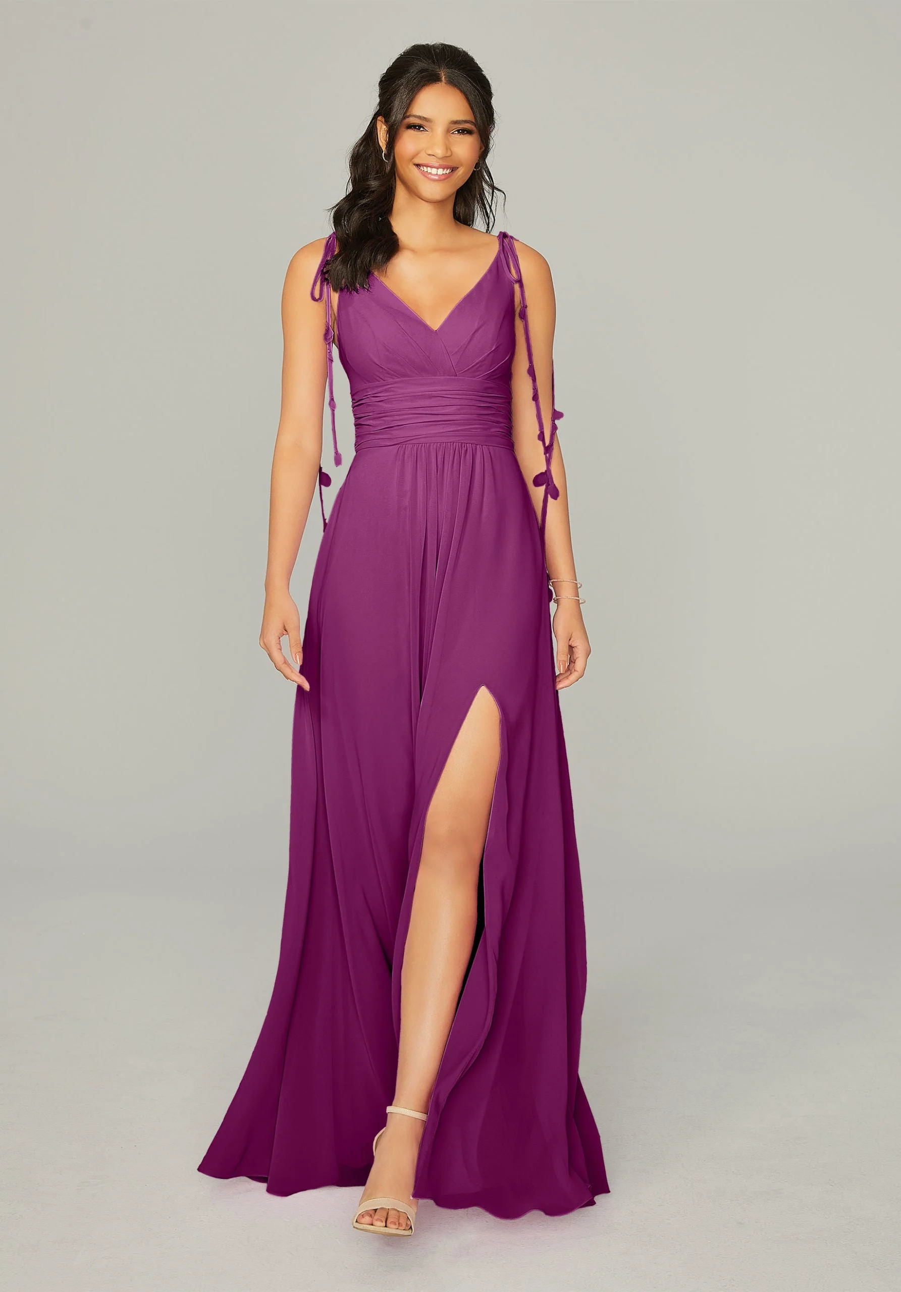 Chiffon Bridesmaid Dress with Tassel Straps - Image 37