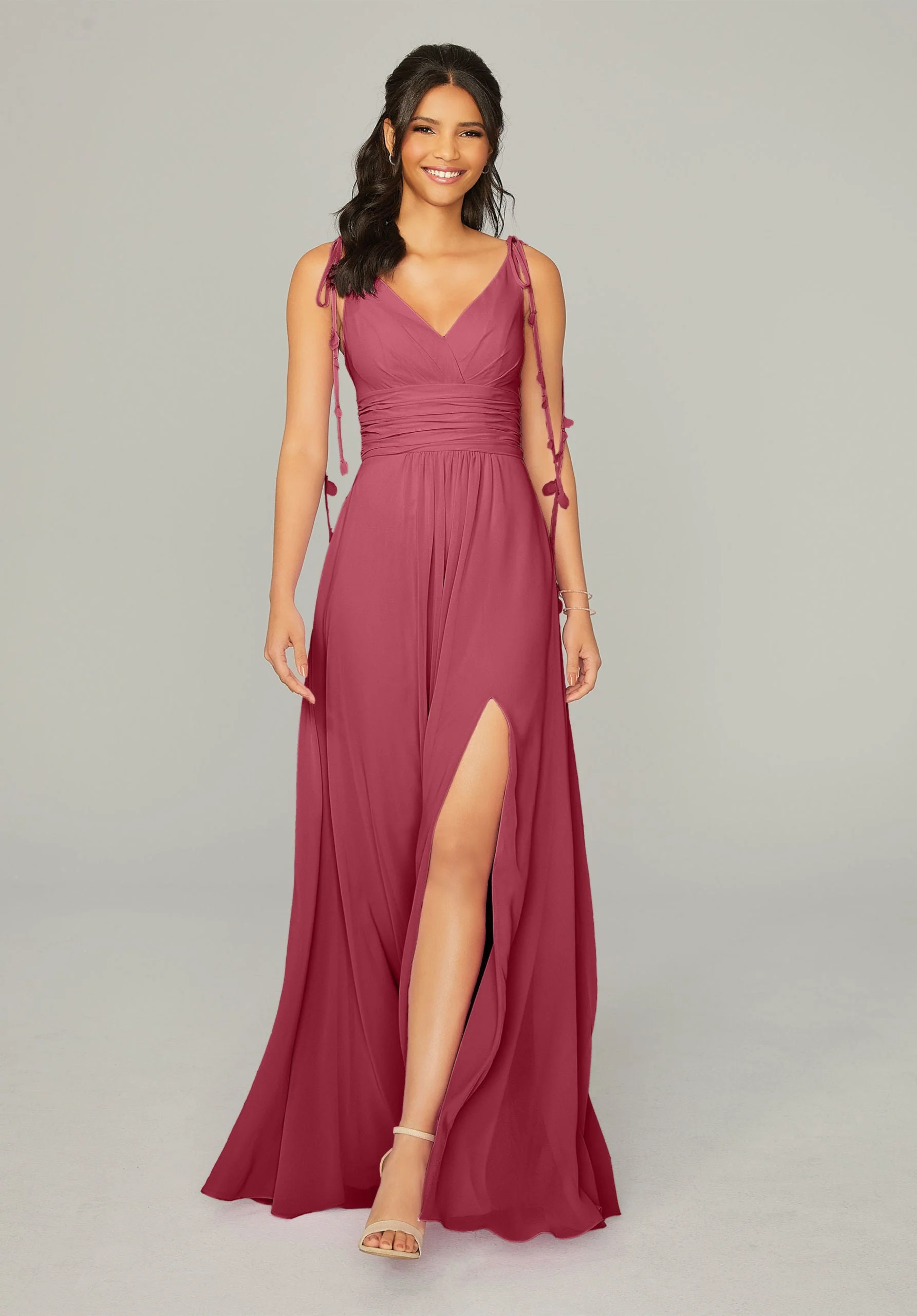 Chiffon Bridesmaid Dress with Tassel Straps - Image 42