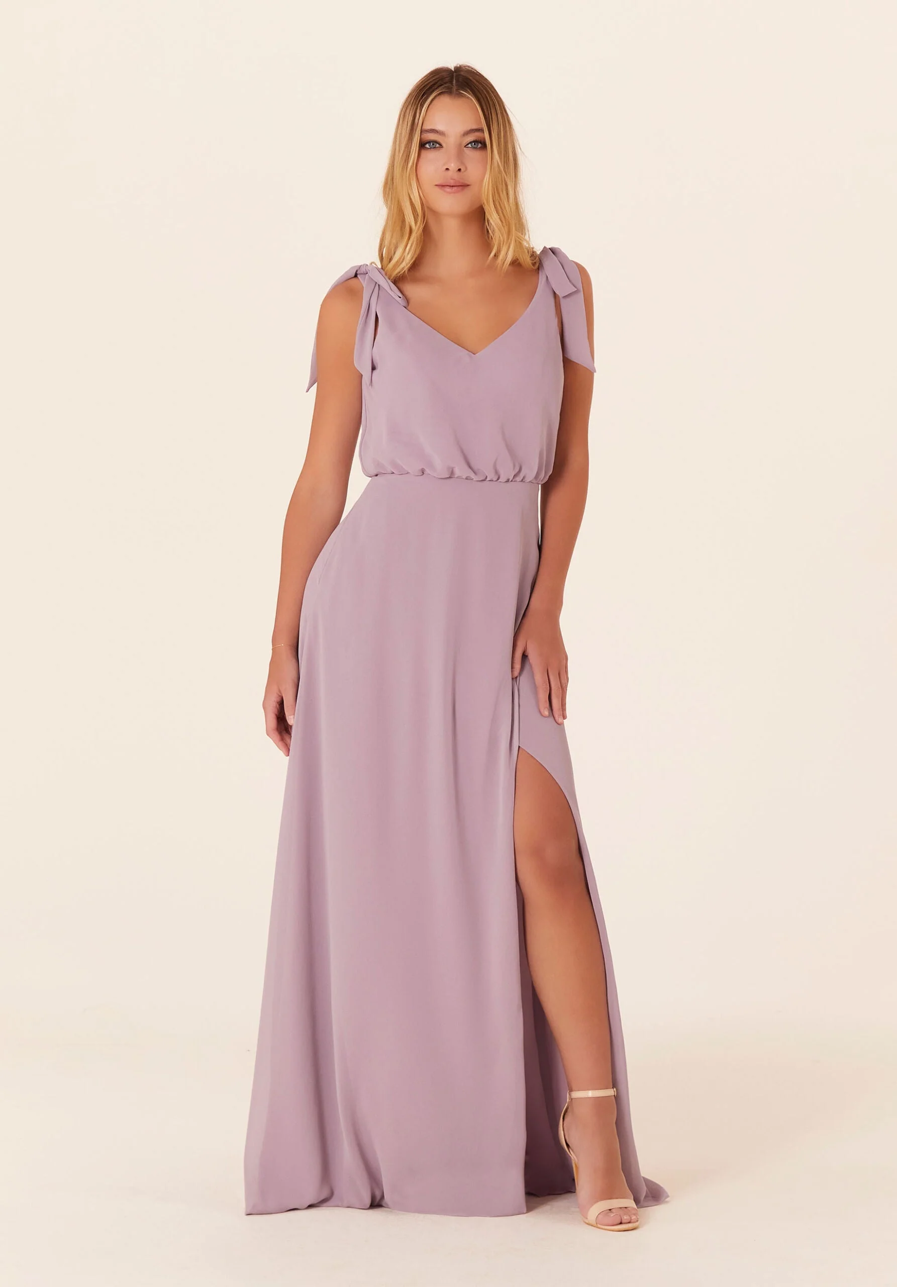 Chiffon Bridesmaid Dress with Tied Bow Straps