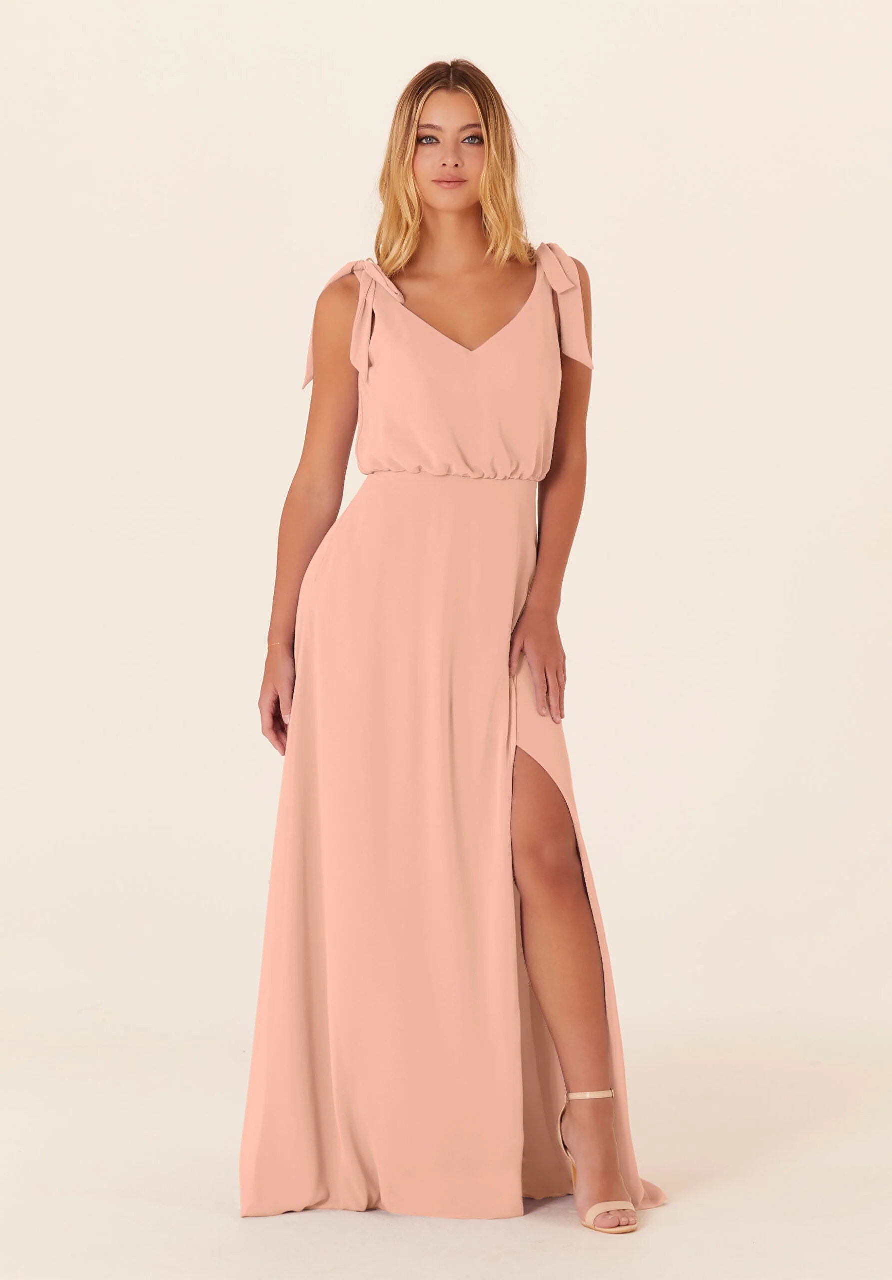 Chiffon Bridesmaid Dress with Tied Bow Straps - Image 10