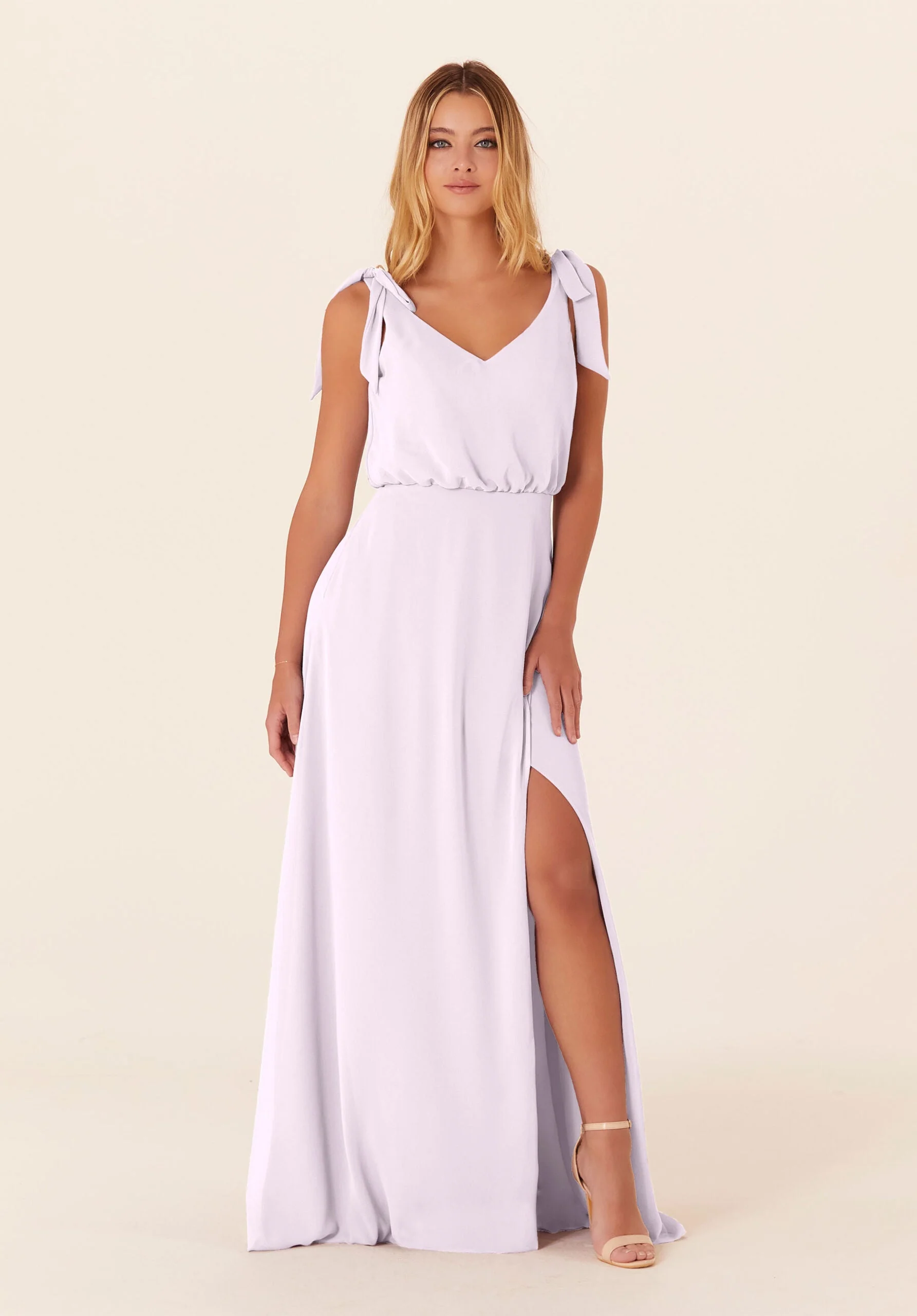 Chiffon Bridesmaid Dress with Tied Bow Straps - Image 11