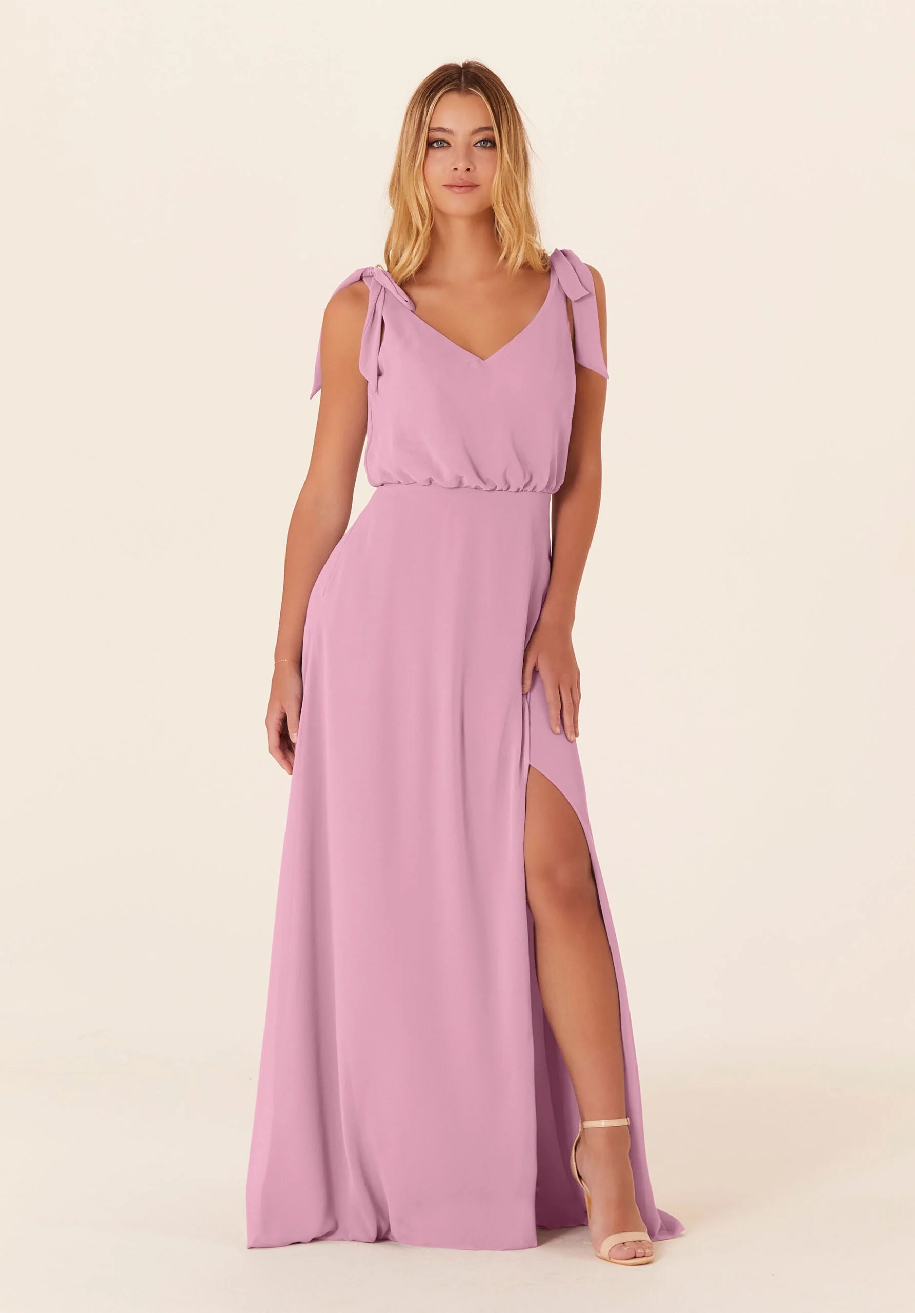 Chiffon Bridesmaid Dress with Tied Bow Straps - Image 17