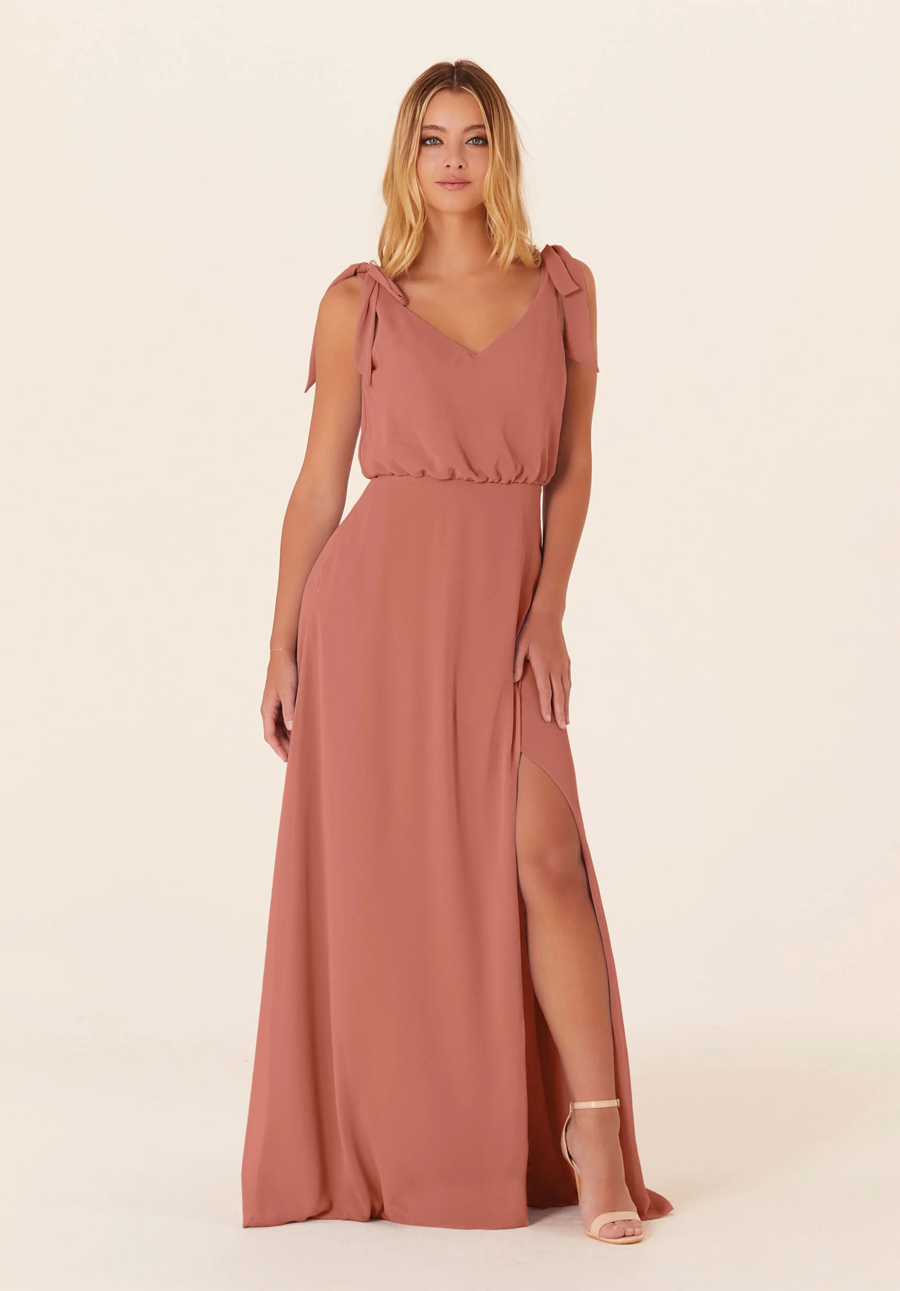 Chiffon Bridesmaid Dress with Tied Bow Straps - Image 21