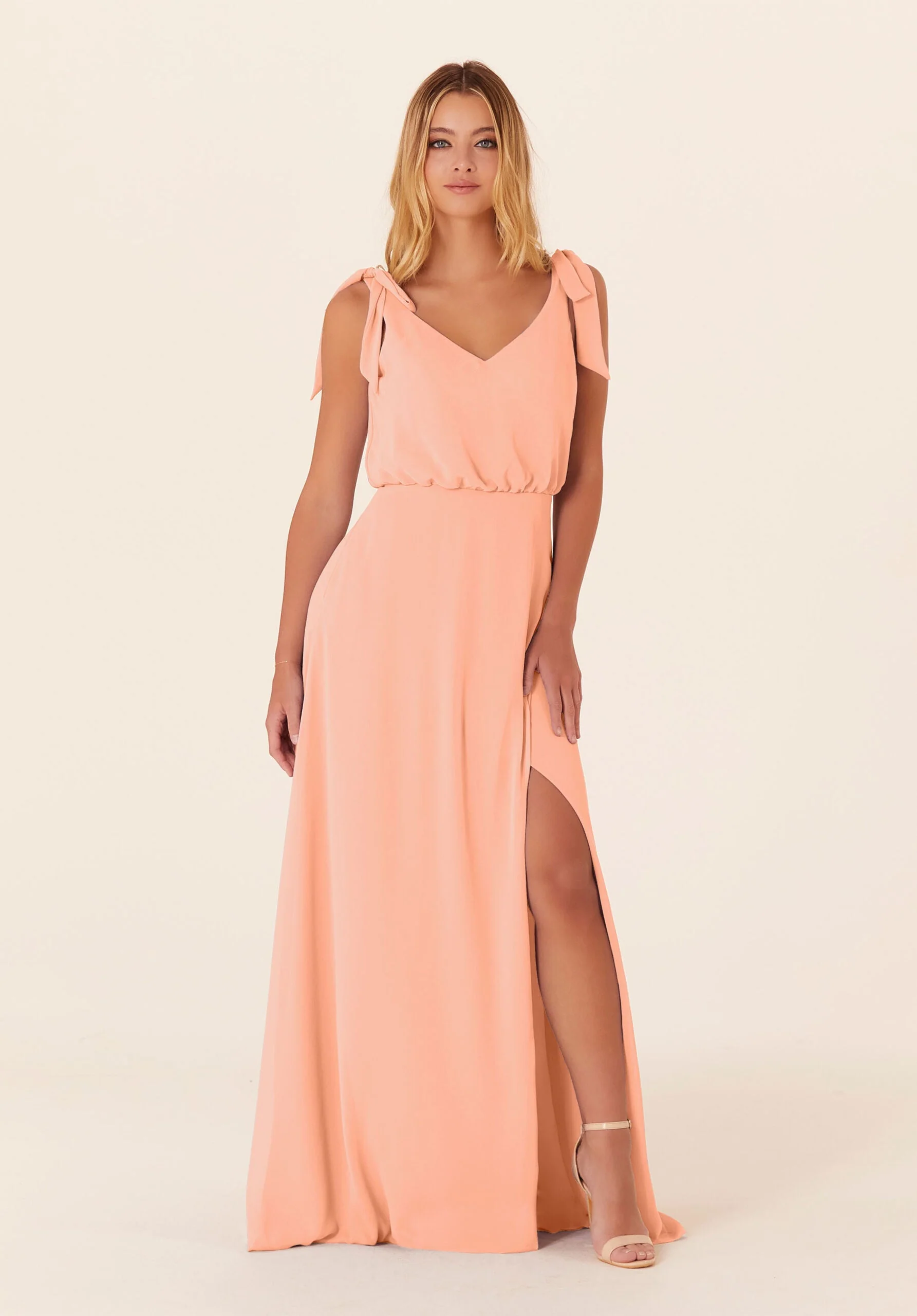 Chiffon Bridesmaid Dress with Tied Bow Straps - Image 22
