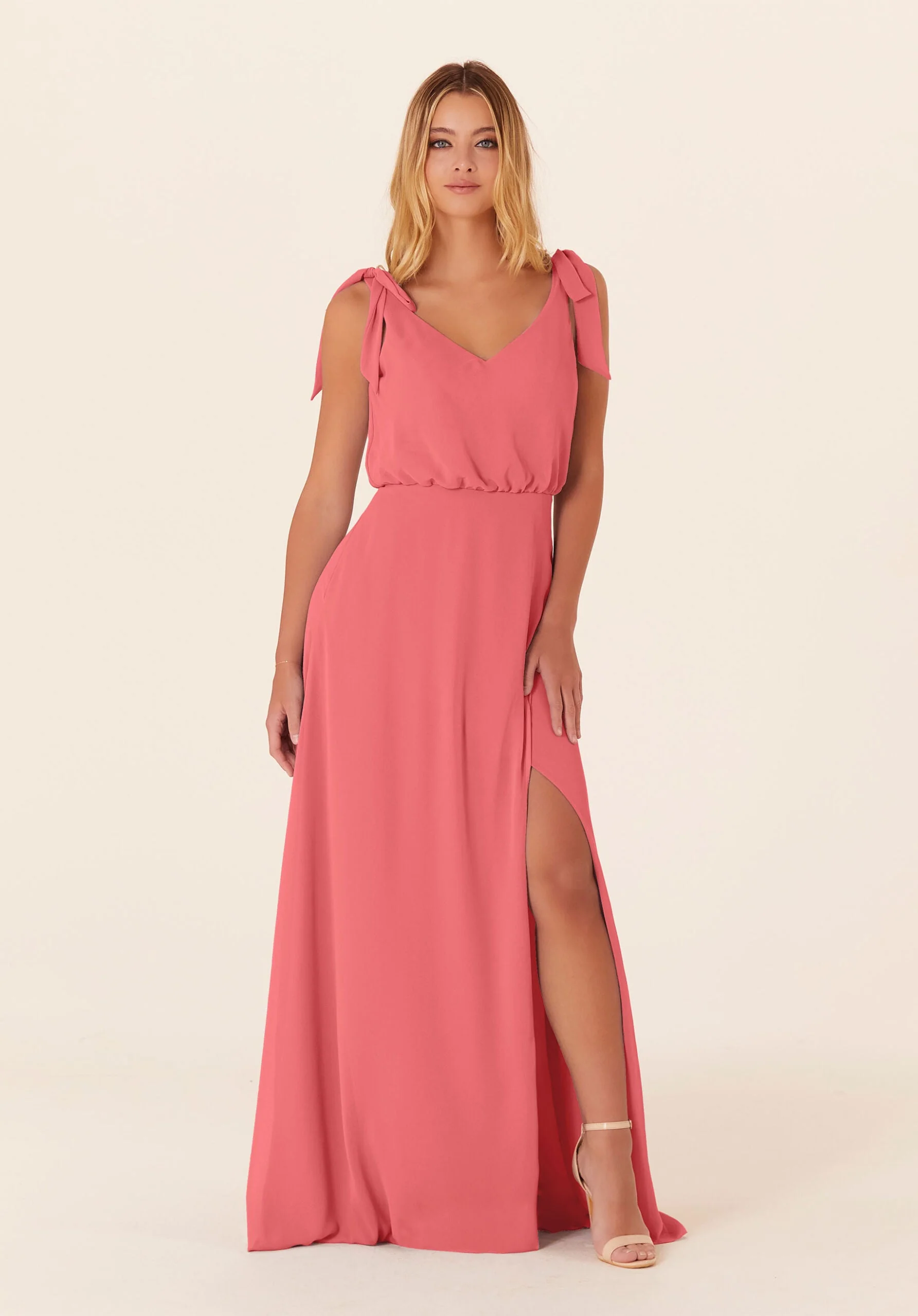 Chiffon Bridesmaid Dress with Tied Bow Straps - Image 23