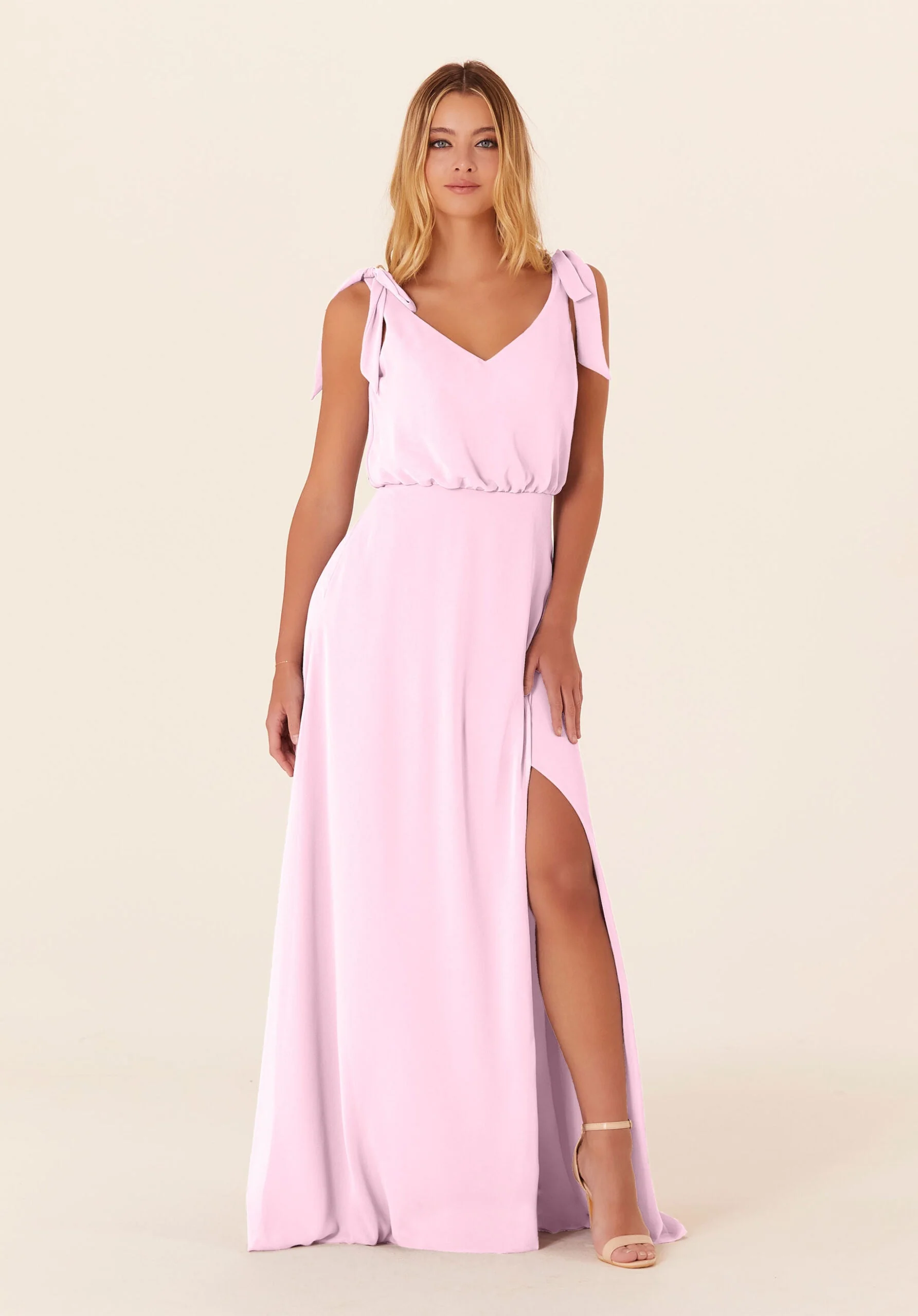 Chiffon Bridesmaid Dress with Tied Bow Straps - Image 24