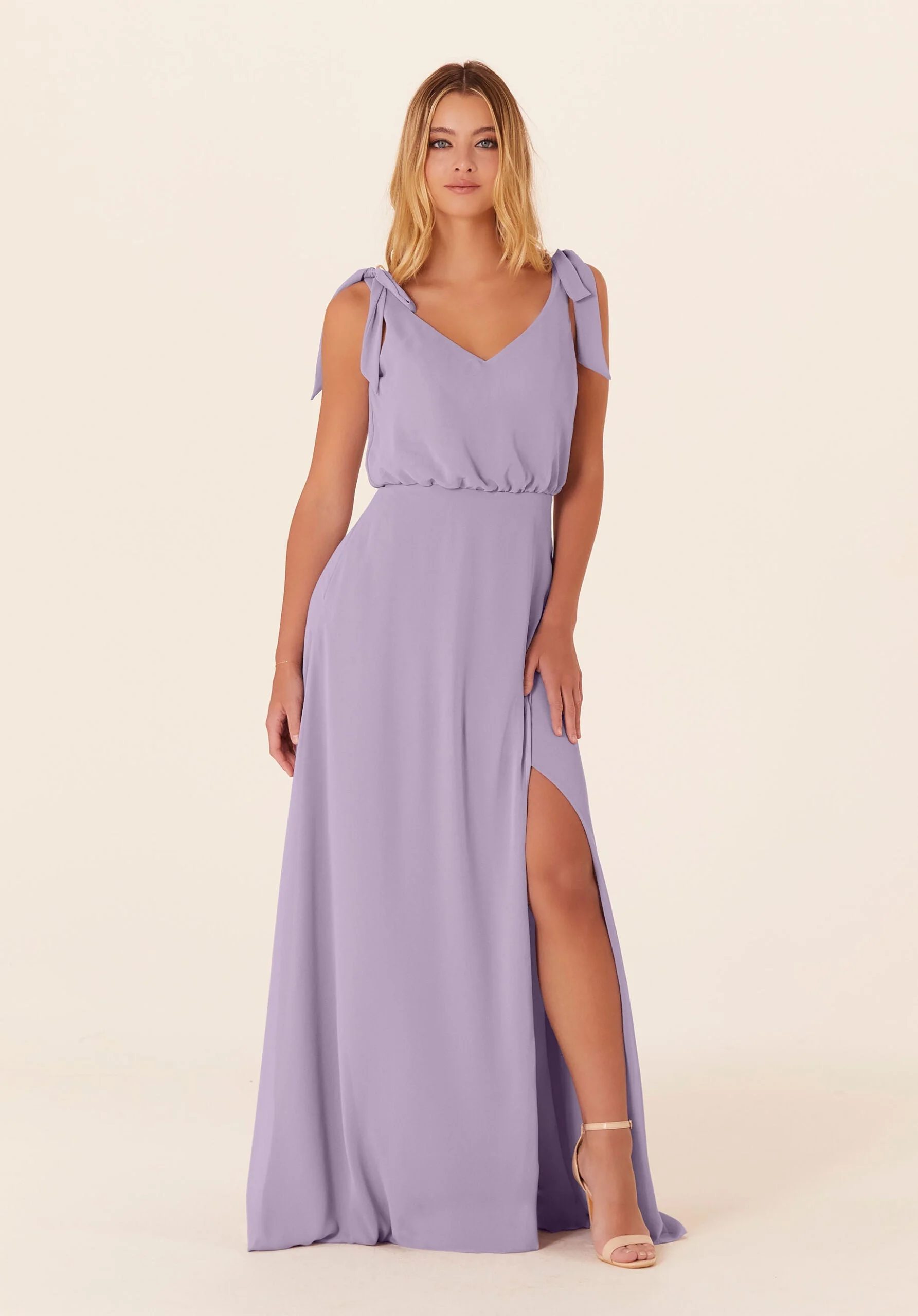 Chiffon Bridesmaid Dress with Tied Bow Straps - Image 25