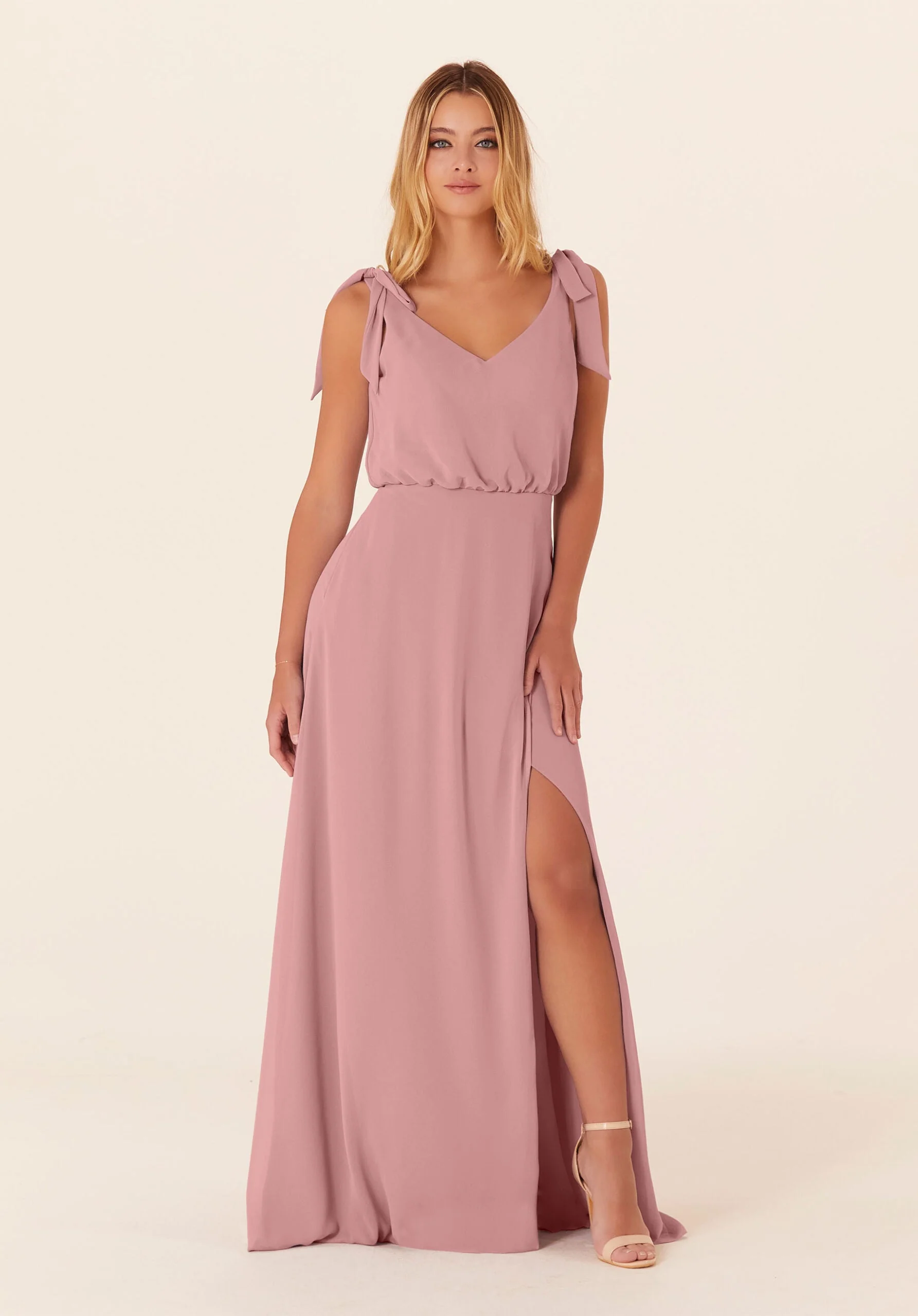 Chiffon Bridesmaid Dress with Tied Bow Straps - Image 26