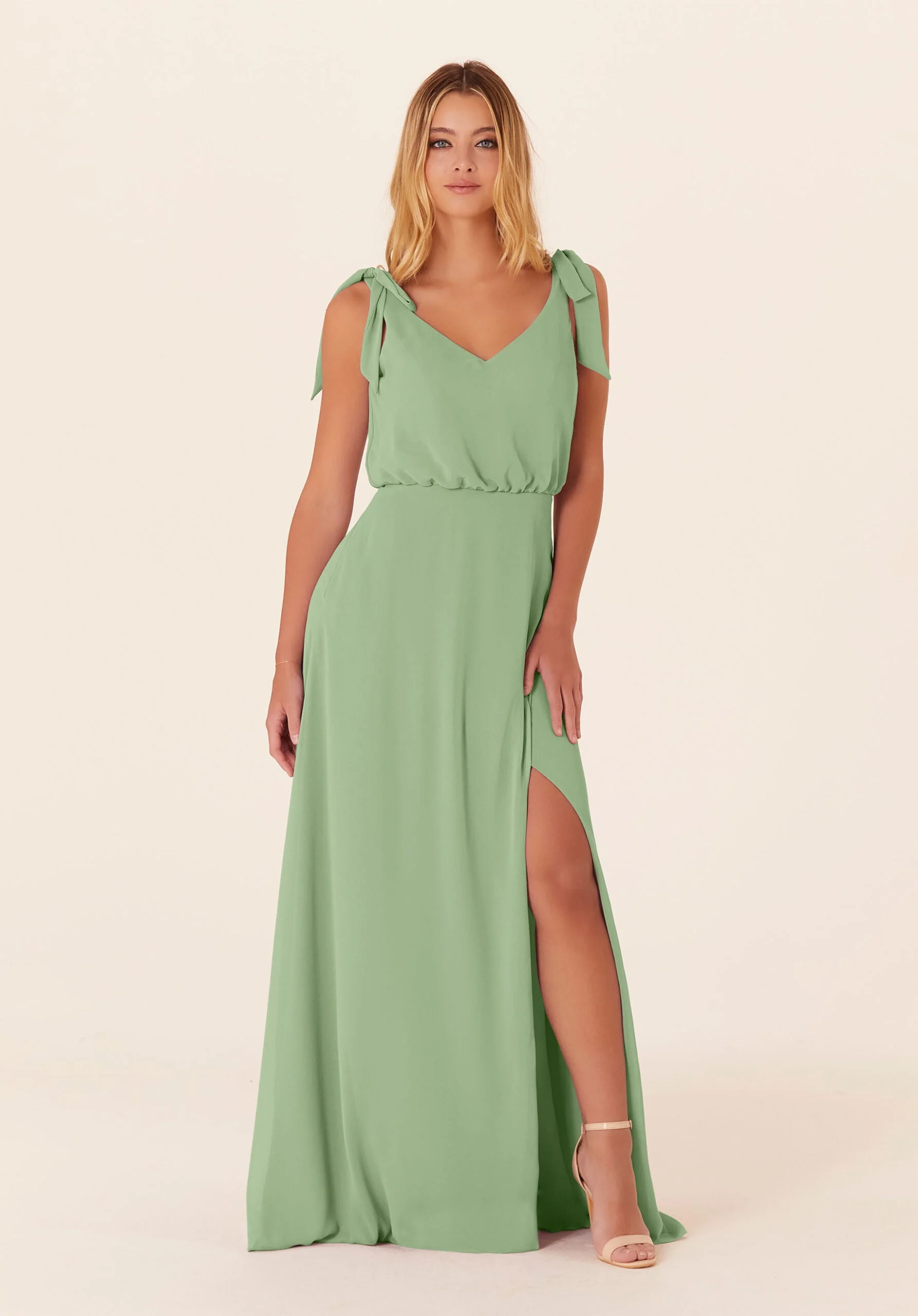 Chiffon Bridesmaid Dress with Tied Bow Straps - Image 27