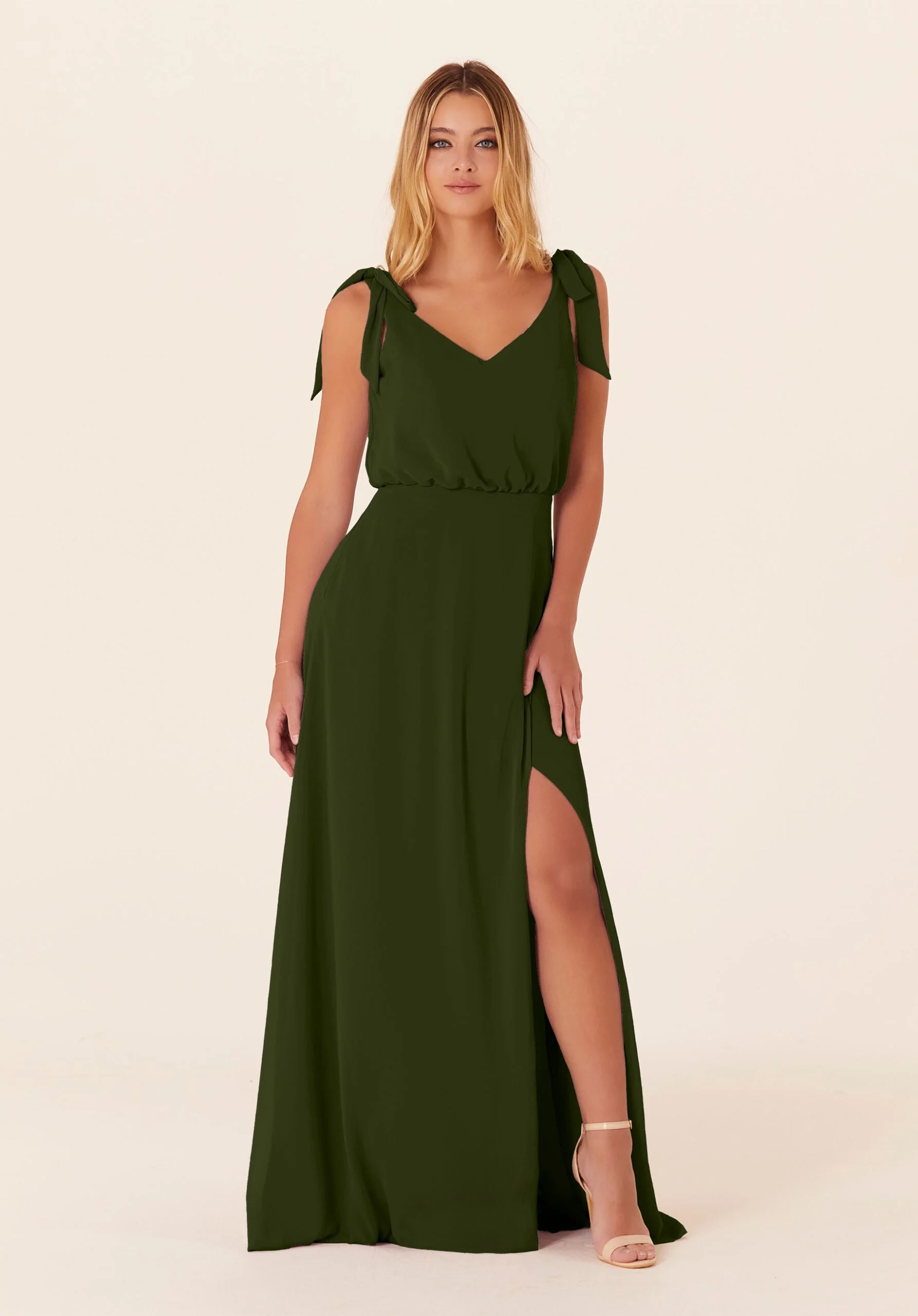 Chiffon Bridesmaid Dress with Tied Bow Straps - Image 29