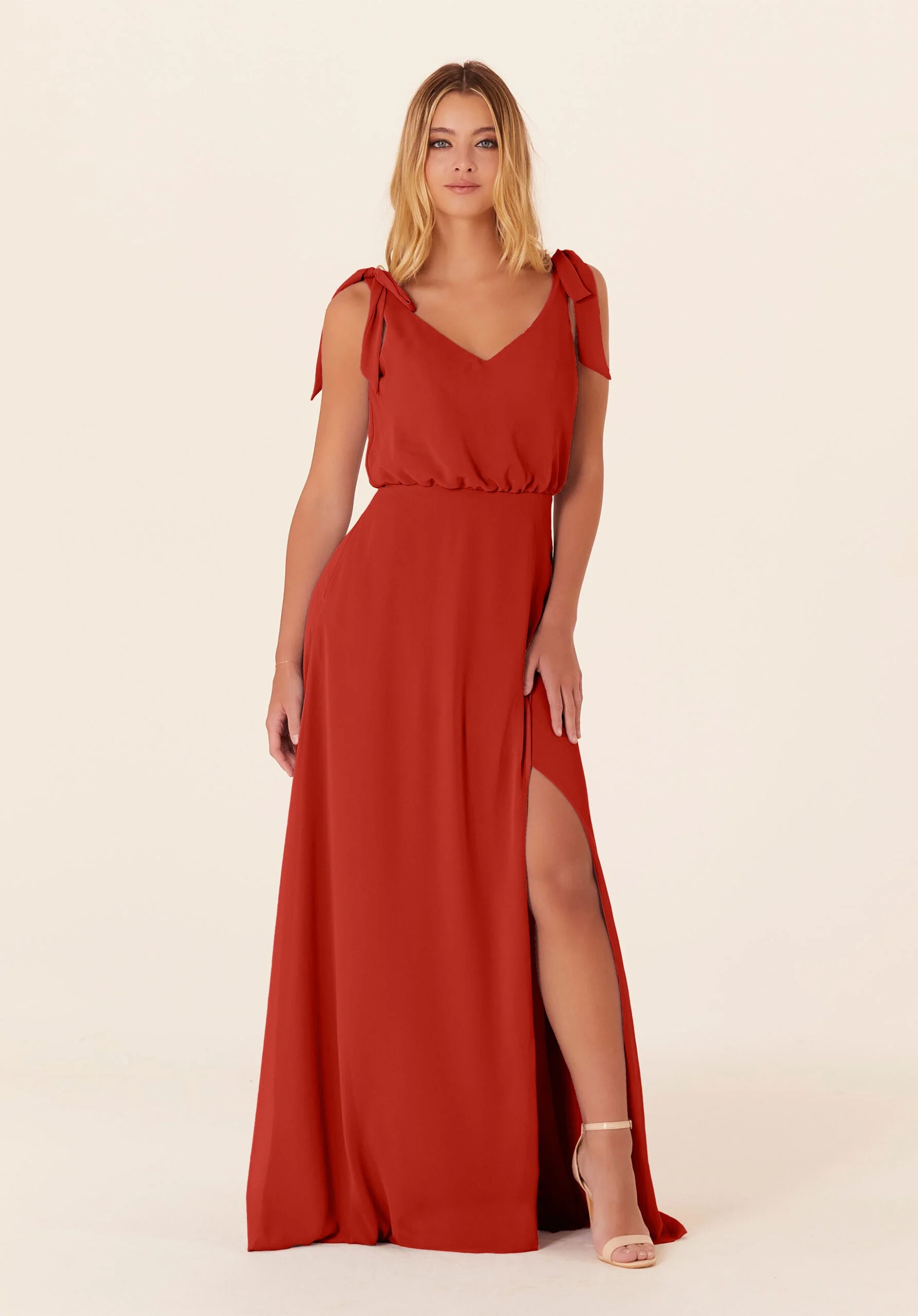 Chiffon Bridesmaid Dress with Tied Bow Straps - Image 30