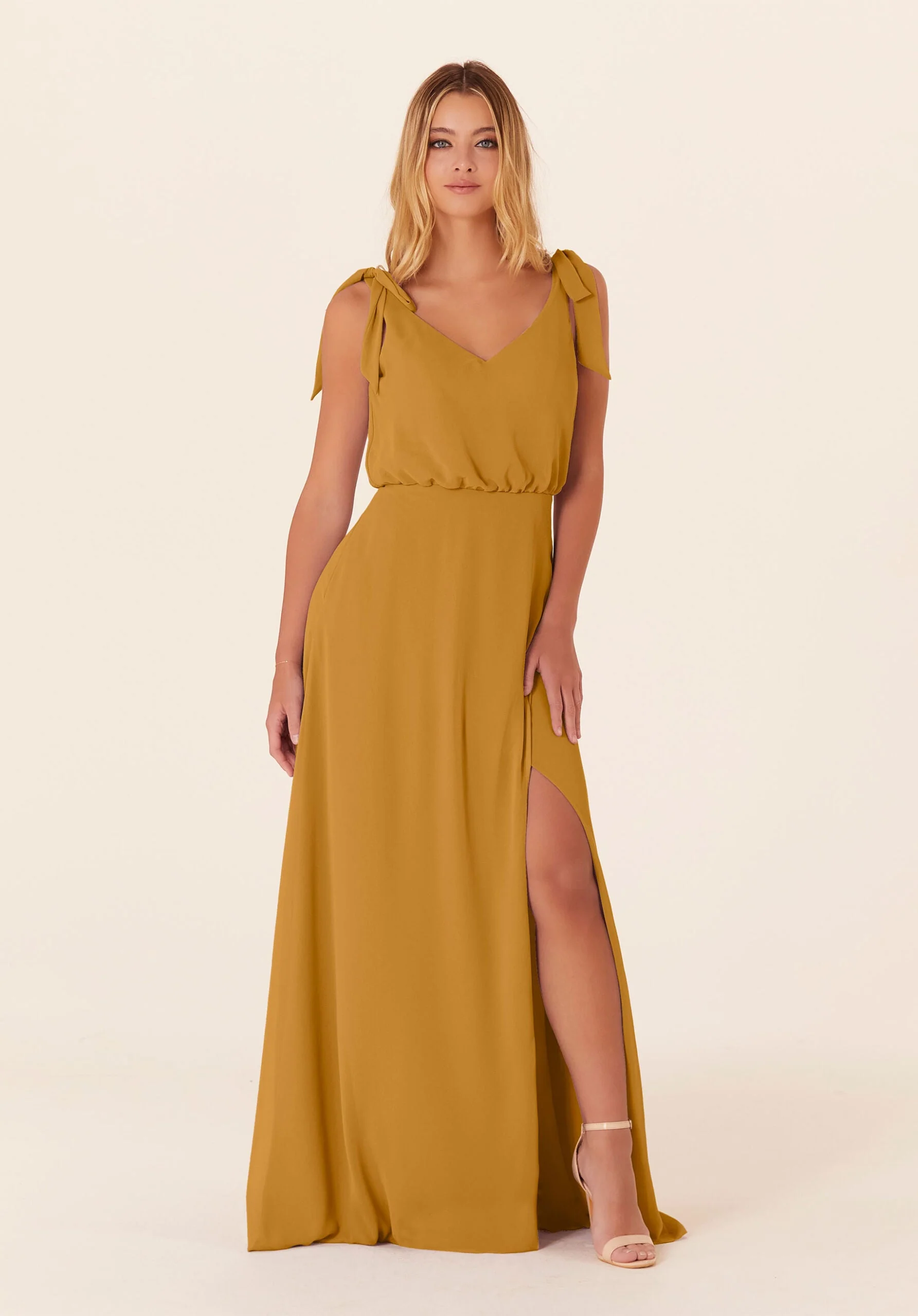 Chiffon Bridesmaid Dress with Tied Bow Straps - Image 31