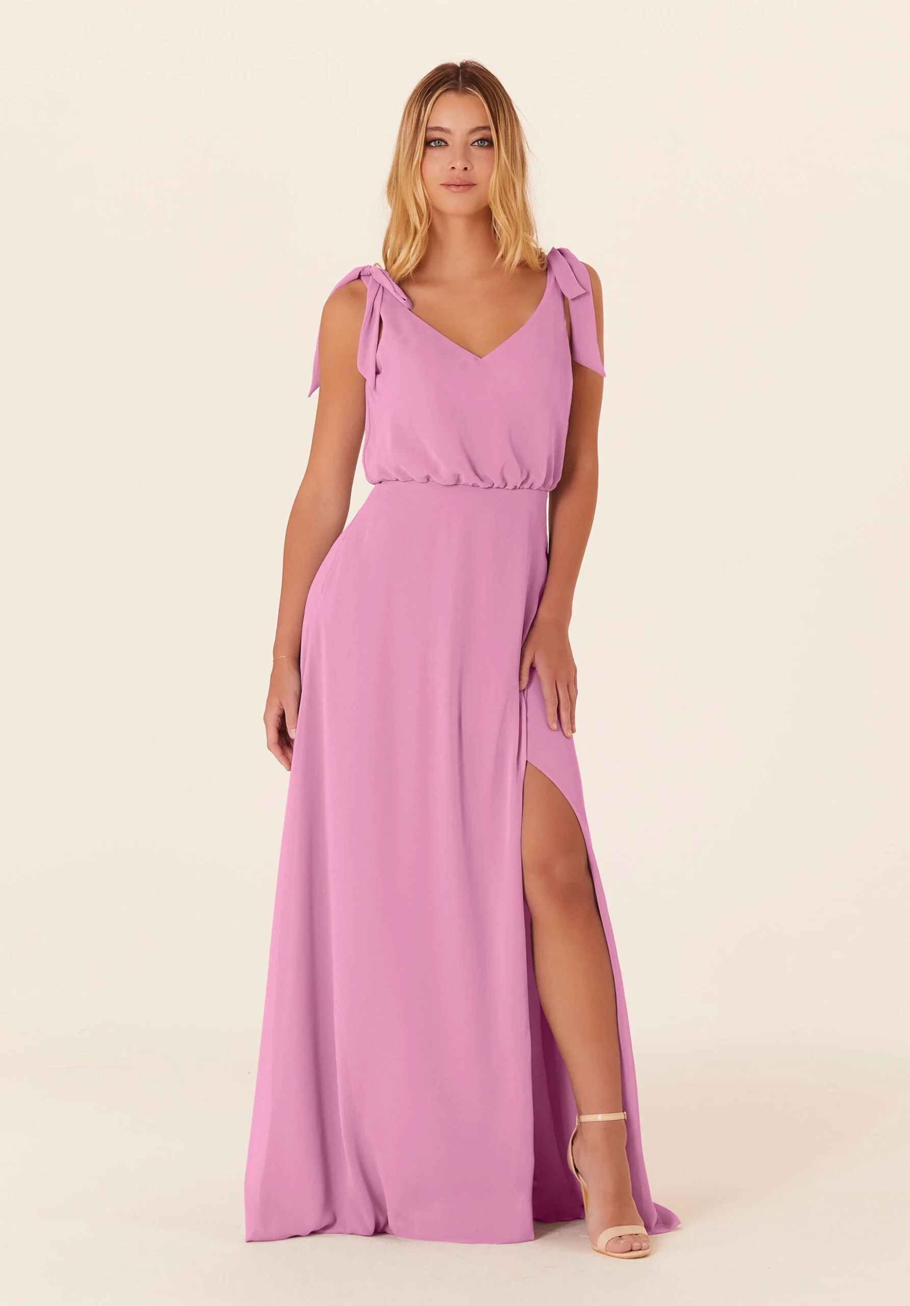 Chiffon Bridesmaid Dress with Tied Bow Straps - Image 33