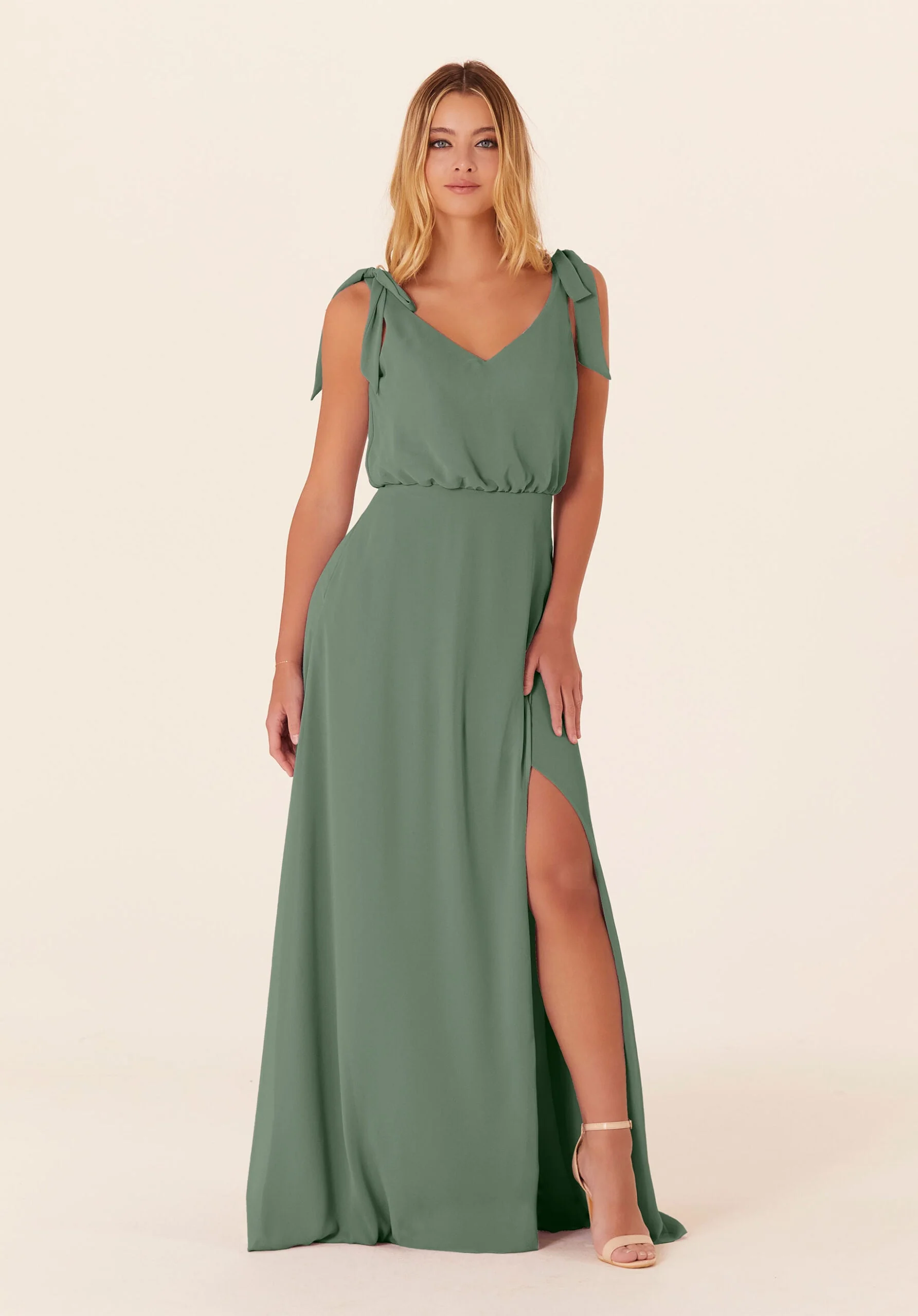 Chiffon Bridesmaid Dress with Tied Bow Straps - Image 35