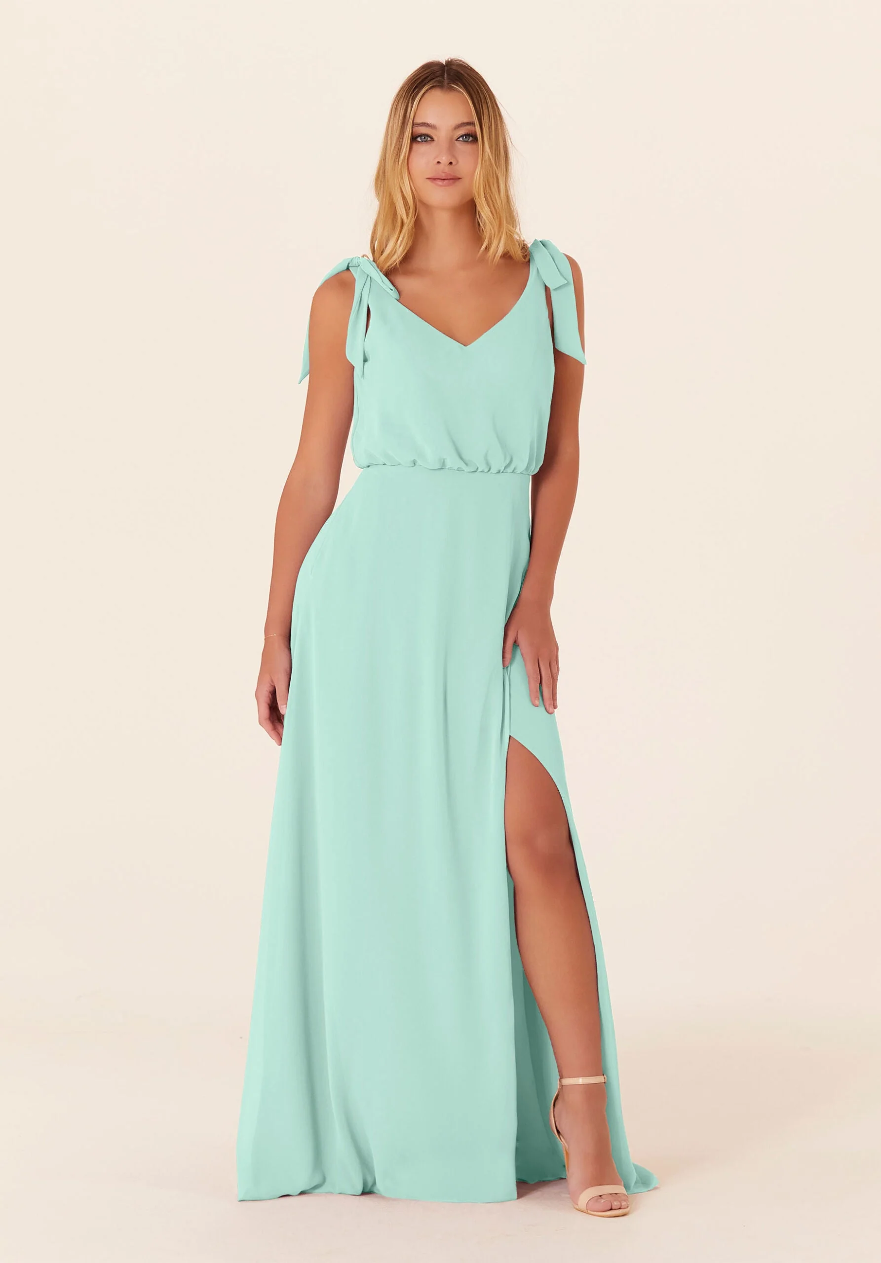Chiffon Bridesmaid Dress with Tied Bow Straps - Image 36