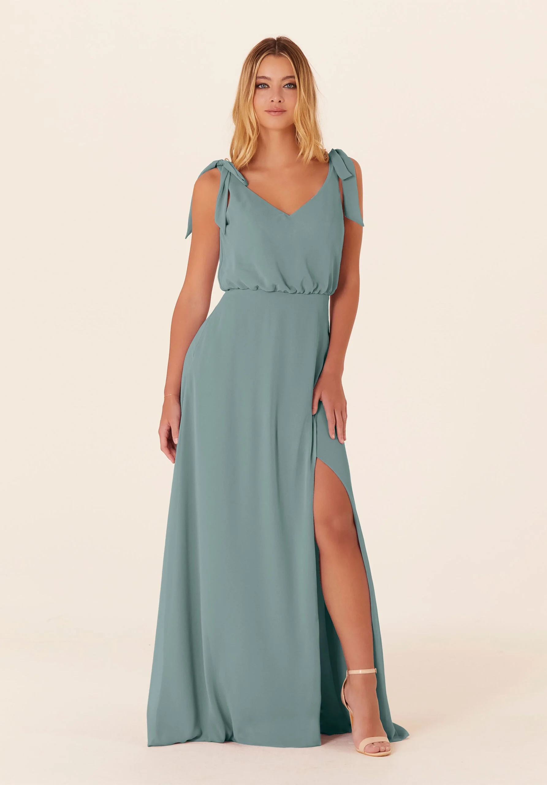 Chiffon Bridesmaid Dress with Tied Bow Straps - Image 37